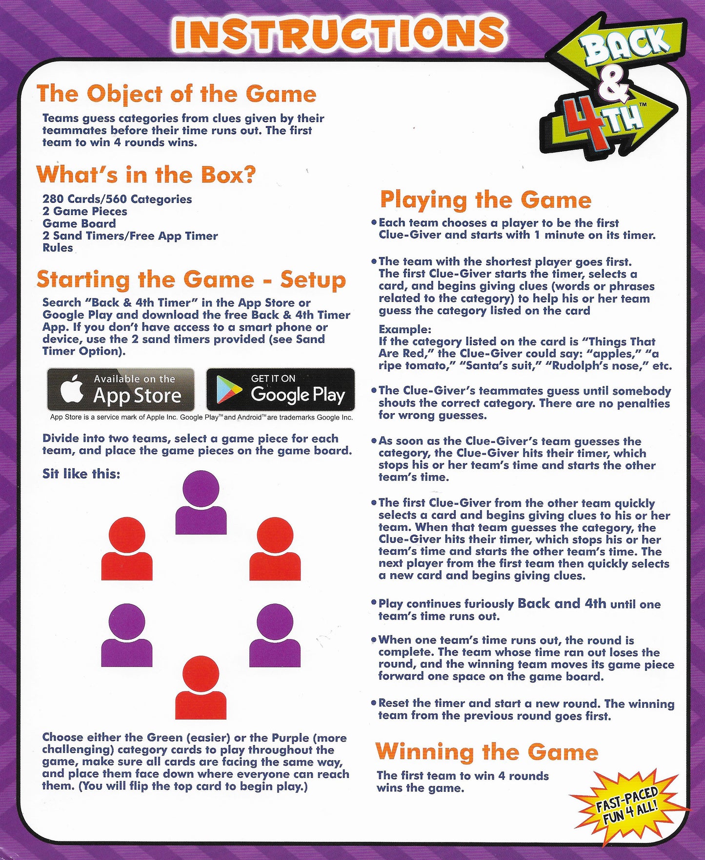 Back & 4th (2016) Instructions – Simple Rules for Fast-Paced Family Fun