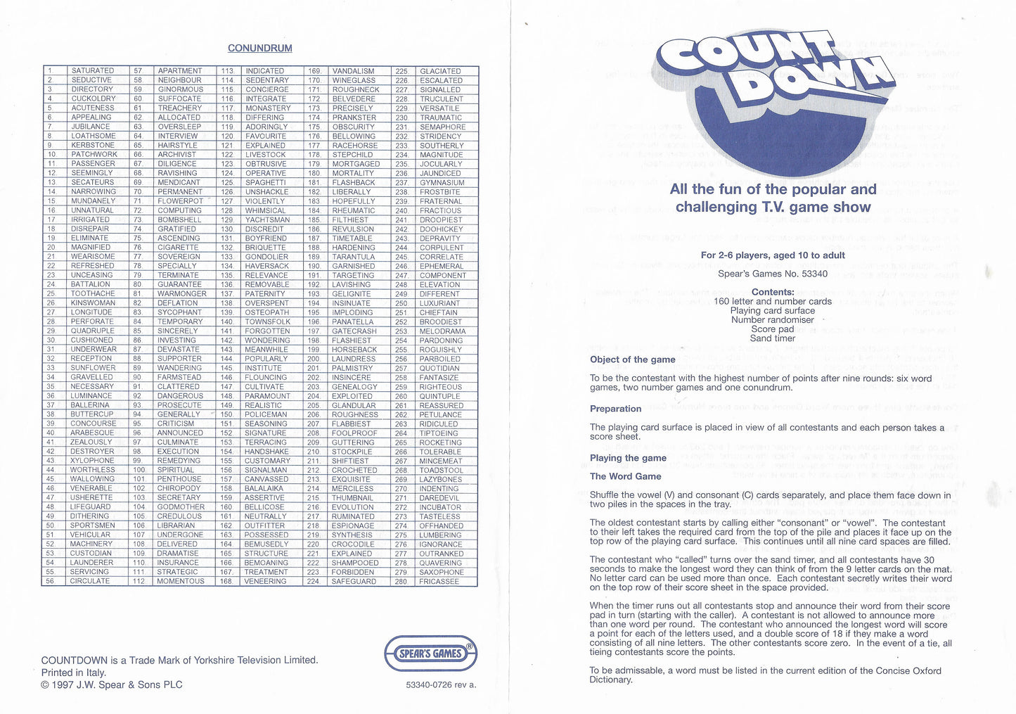 Countdown (1997) Rules – Learn How to Play the Spears Classic Step by Step