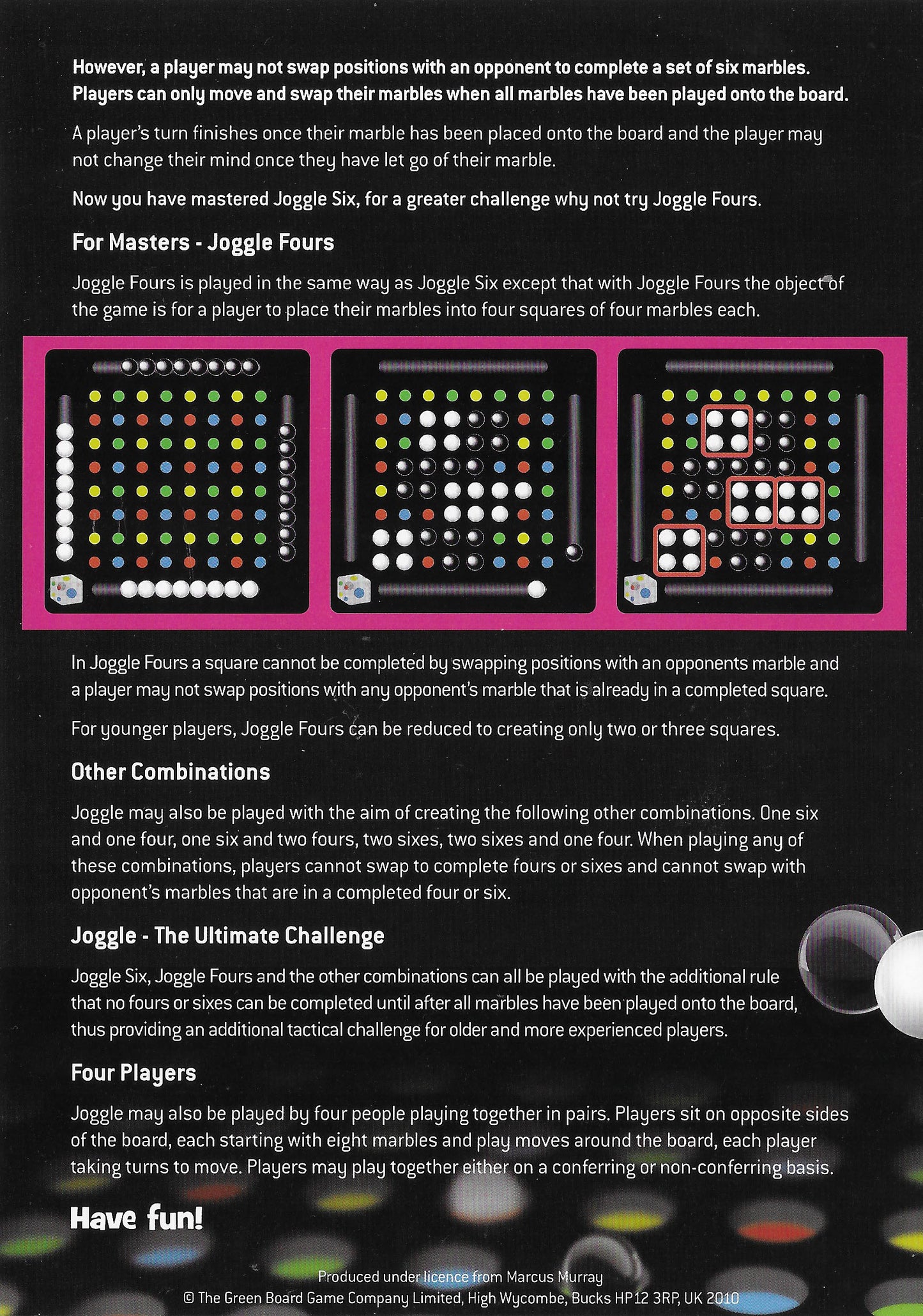 Discover the complete rules for Joggle (2010), from Joggle Six to Joggle Fours.