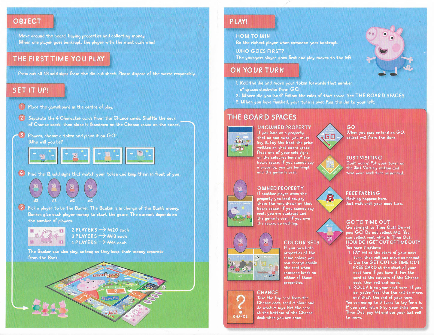 Discover the simple, child-friendly instructions for Monopoly Peppa Pig (2003) and start exploring Peppa’s colourful world of buying and trading fun.
