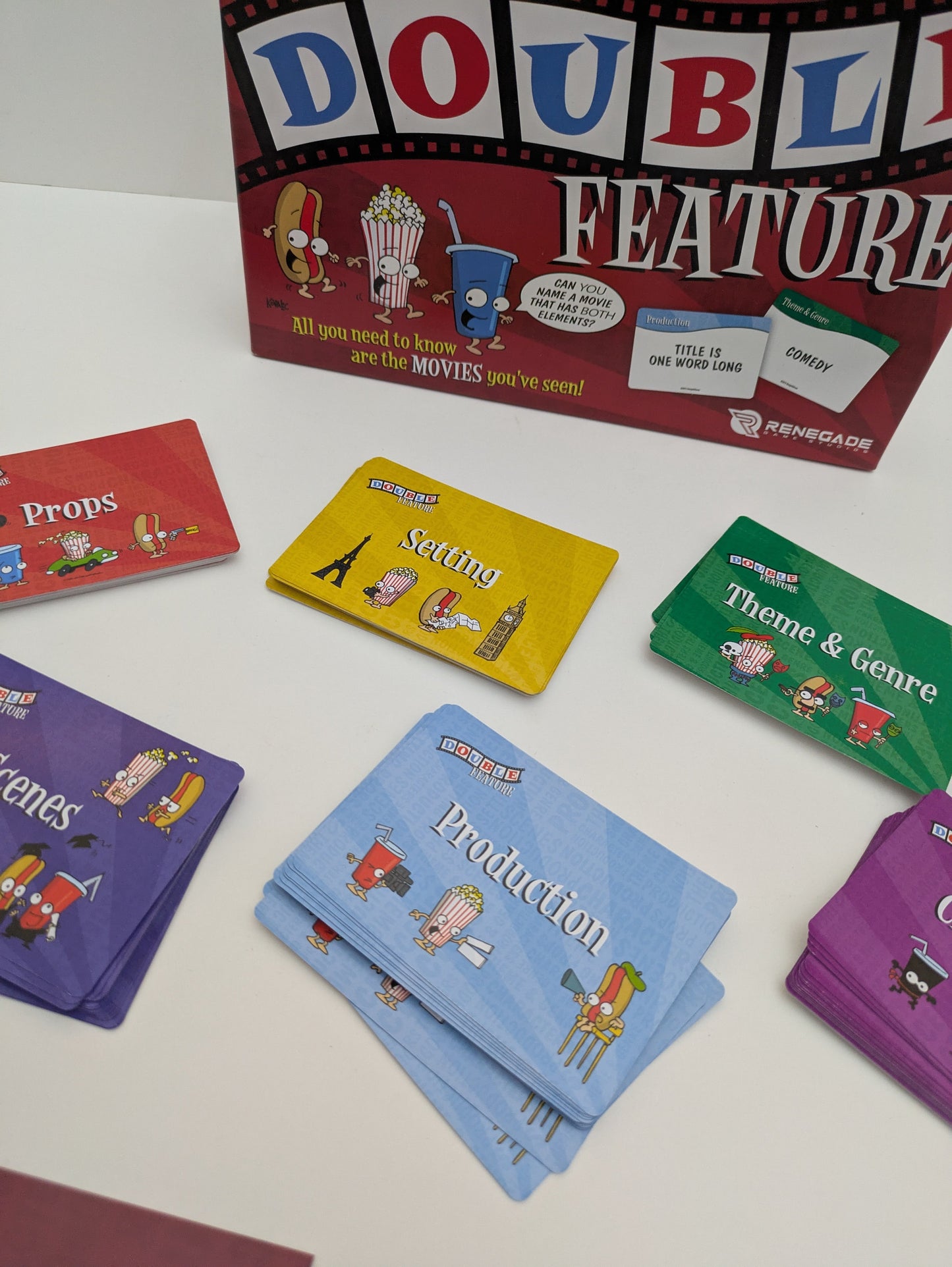 A selection of Double Feature cards showcasing categories such as Characters, Props, Scenes, Setting, and Theme & Genre.
