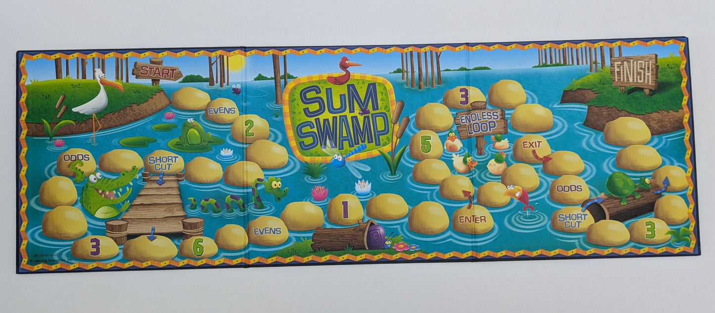 Explore the swampy paths in Sum Swamp (1993) where dice rolls lead to exciting maths challenges and quick-thinking fun.