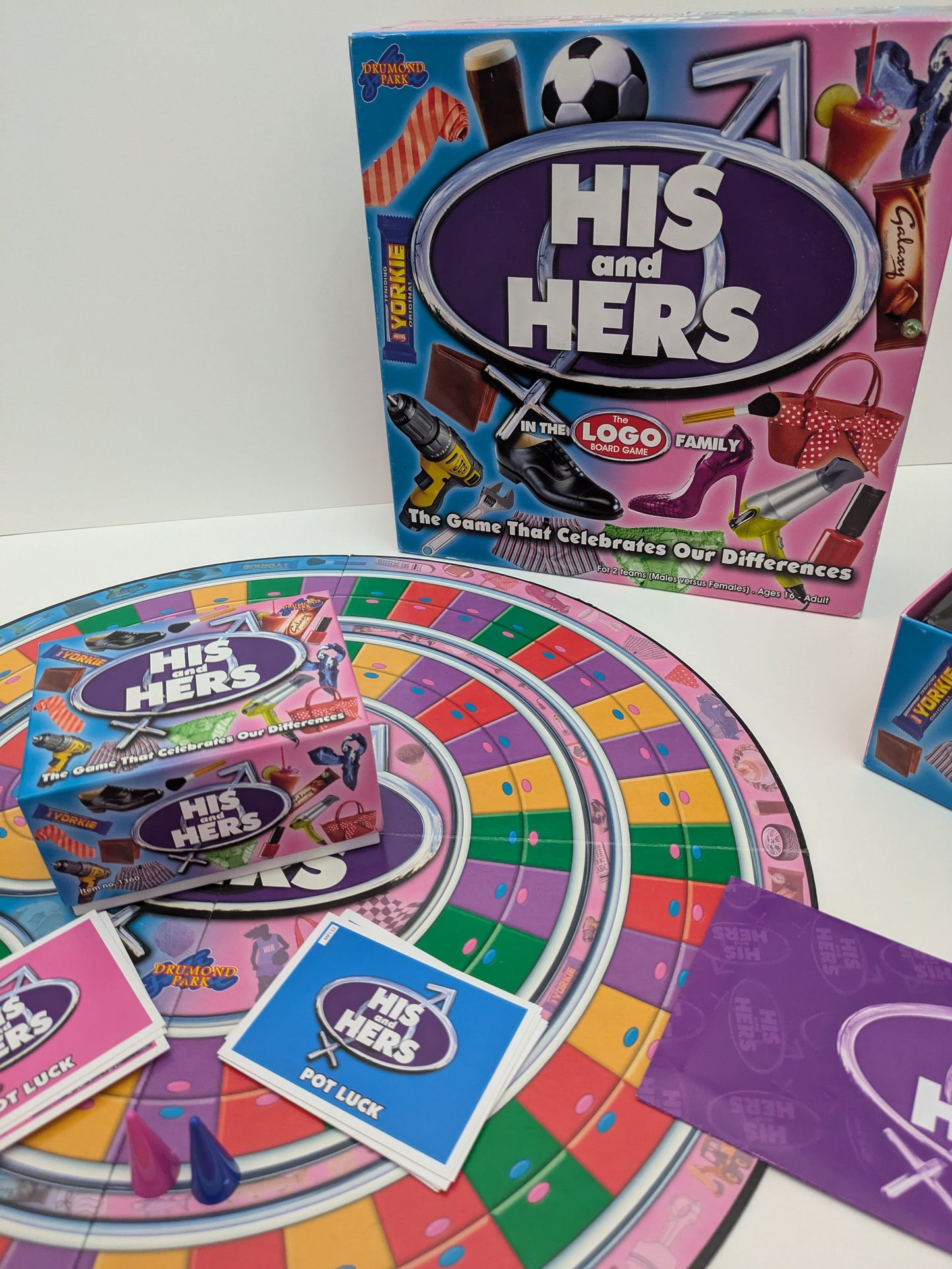 "His and Hers (2011) game box featuring colourful graphics and icons representing men’s and women’s everyday items, highlighting its fun and competitive trivia theme."