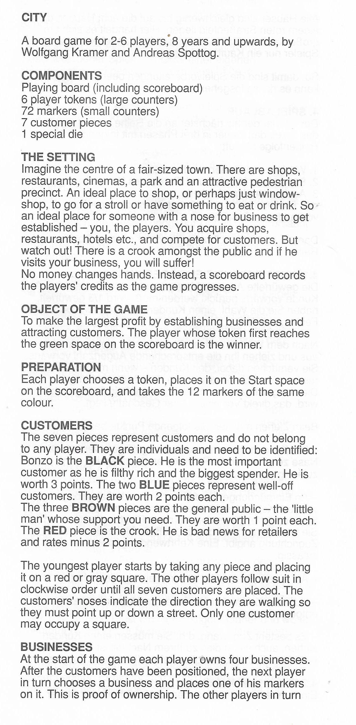 How to play City (1989) – step-by-step guide to the rules.
