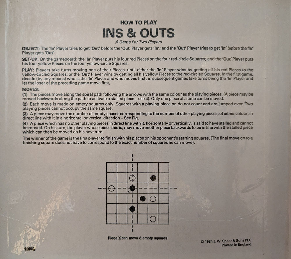 INS+OUTS Board Game Rental (1984) - Strategic 2-Player Game