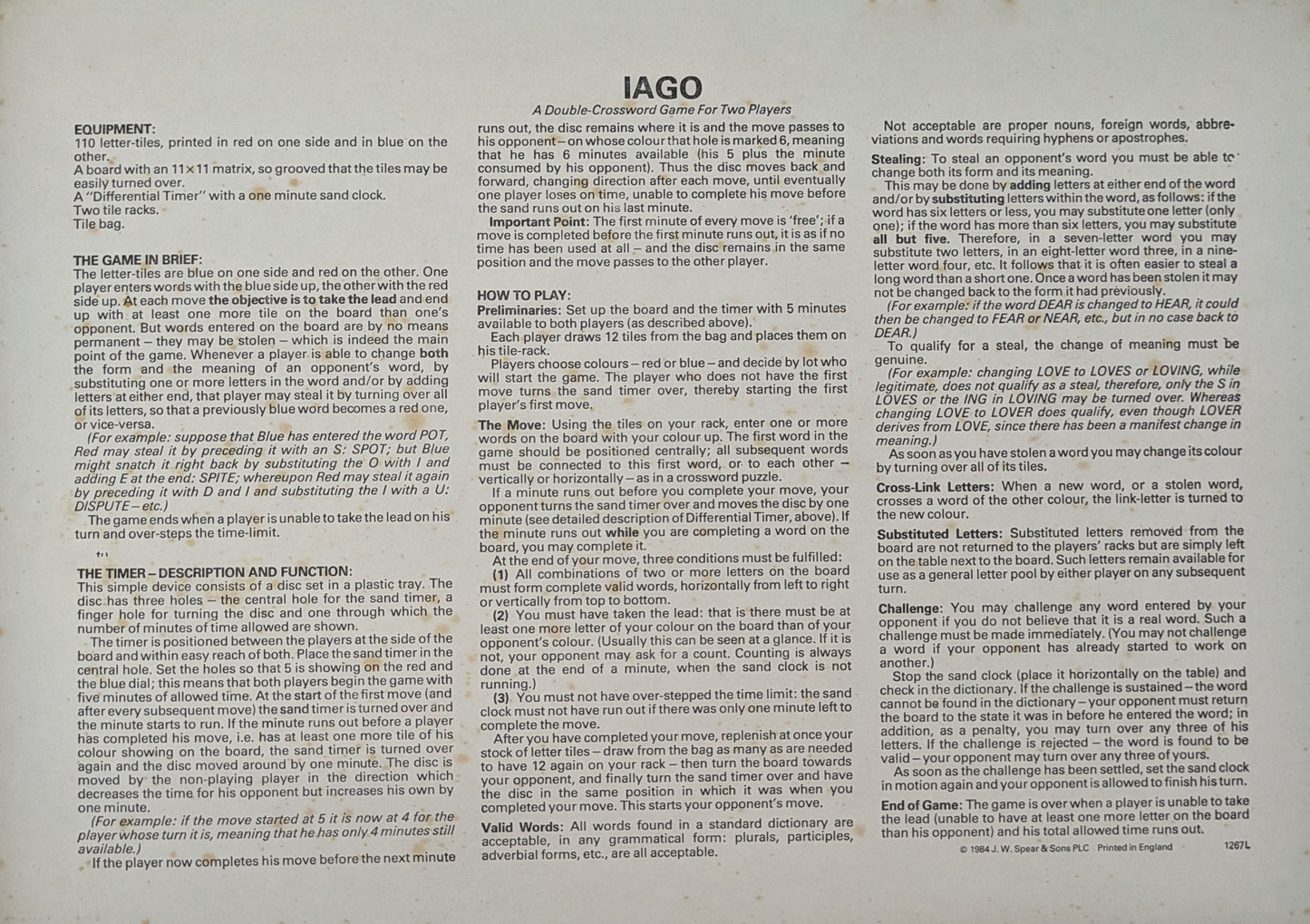 Iago (1984) Rules – Learn how to play this double-crossword game of words.