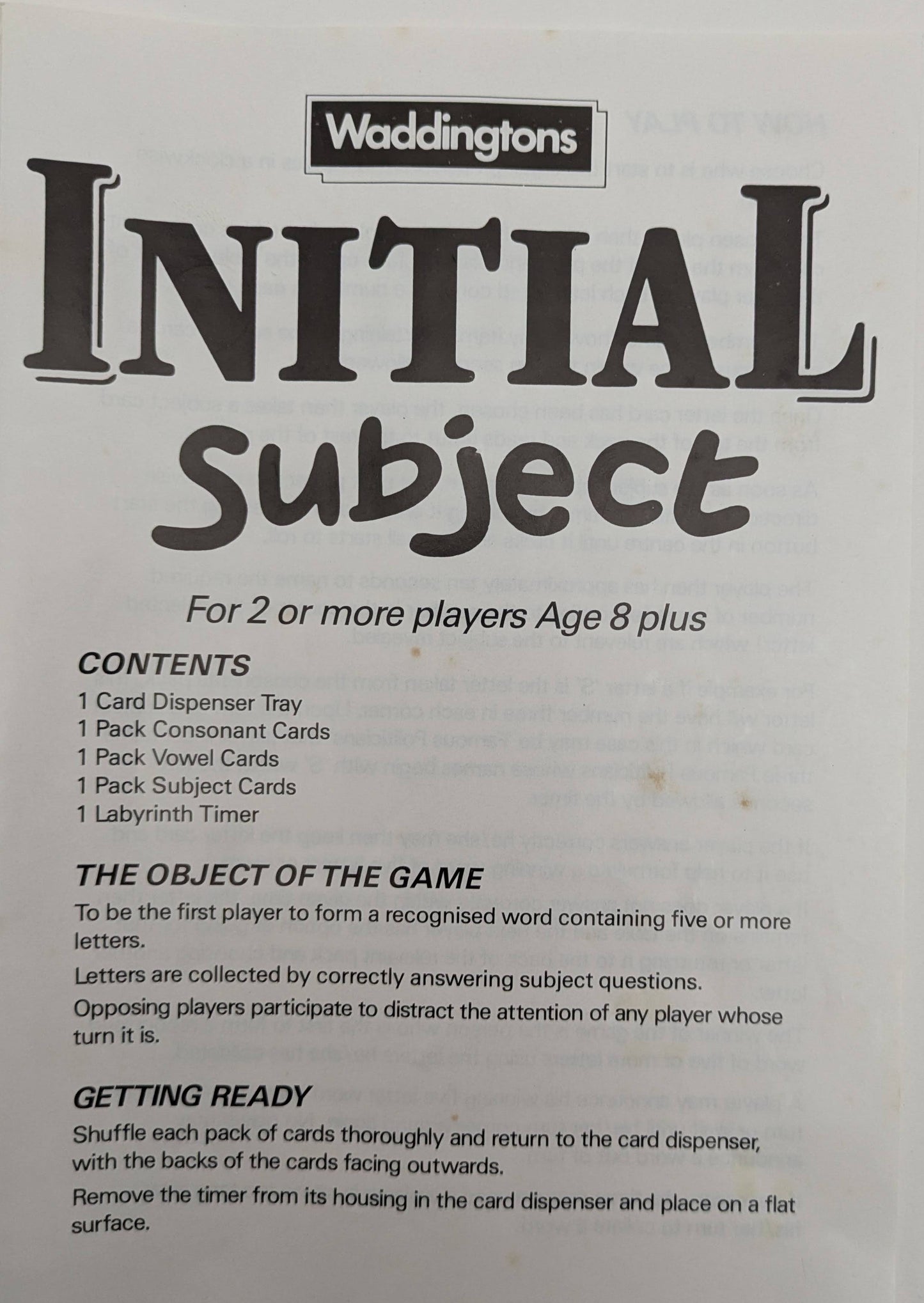 Initial Subject (1989) - Vintage Word Game | Rent from GamesUnite