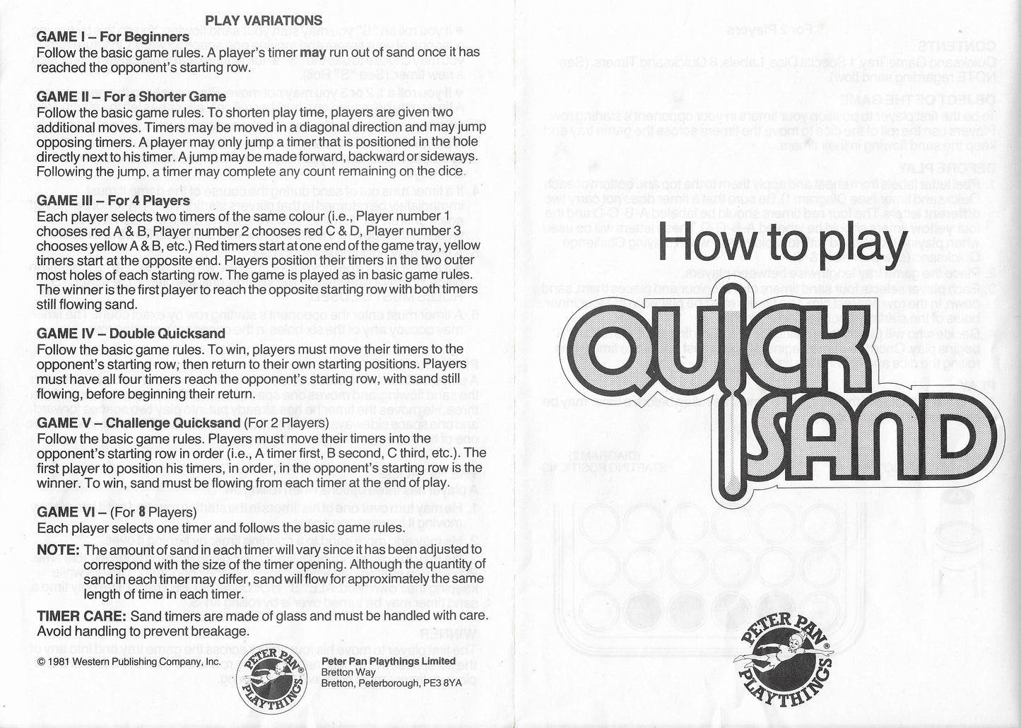 Keep your timers moving and your sand flowing in Quicksand (1981), a classic from Peter Pan Playthings.