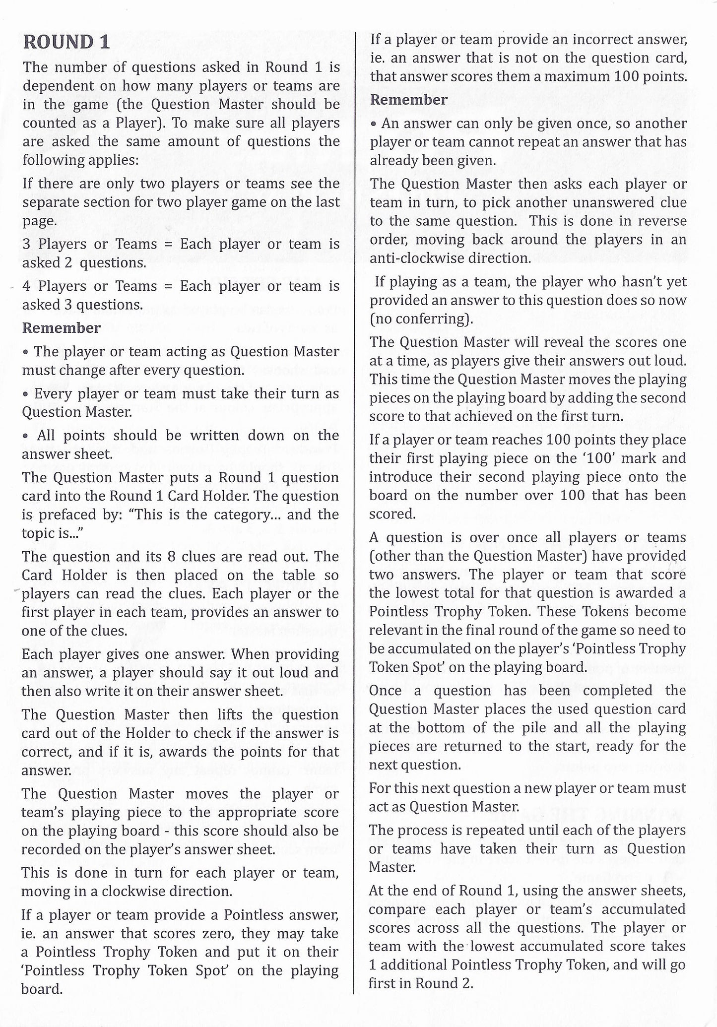 Learn the steps of gameplay with the Pointless (2012) instructions for family quiz nights.
