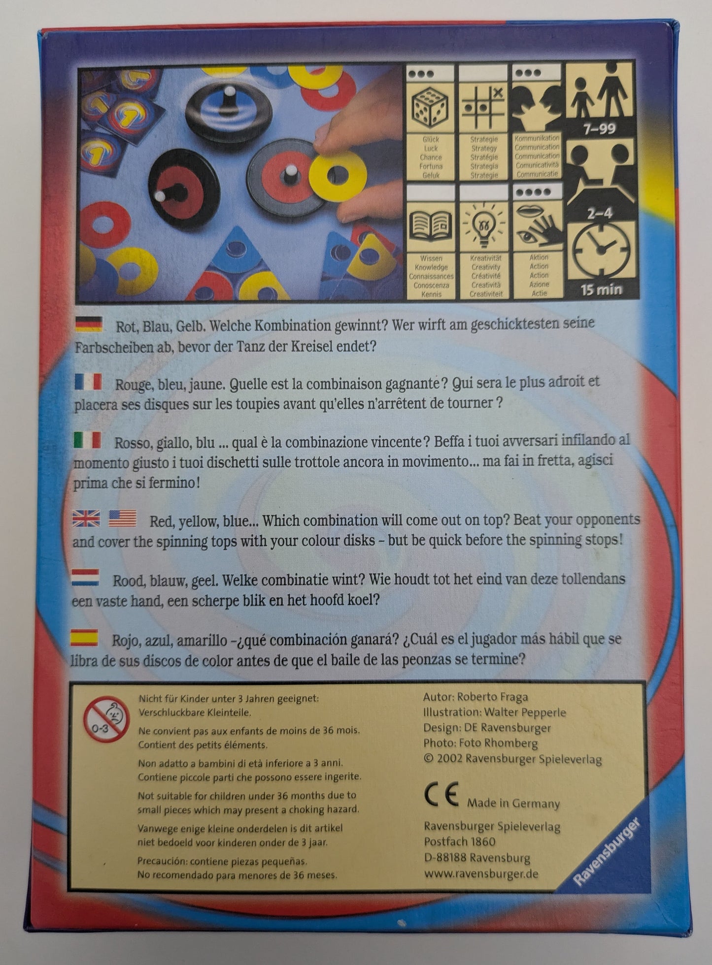 Players aim to complete their task cards by matching discs on spinning tops in Tops (2002).