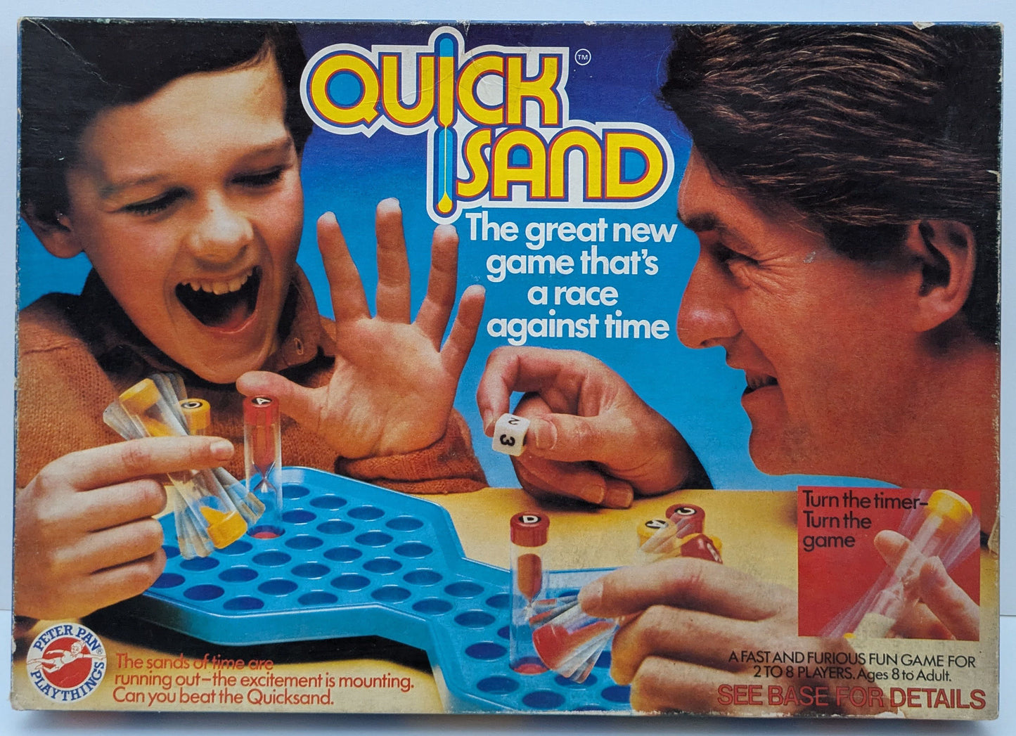 Quicksand (1981) puts a clever twist on board games with real sand timers that double as your players.