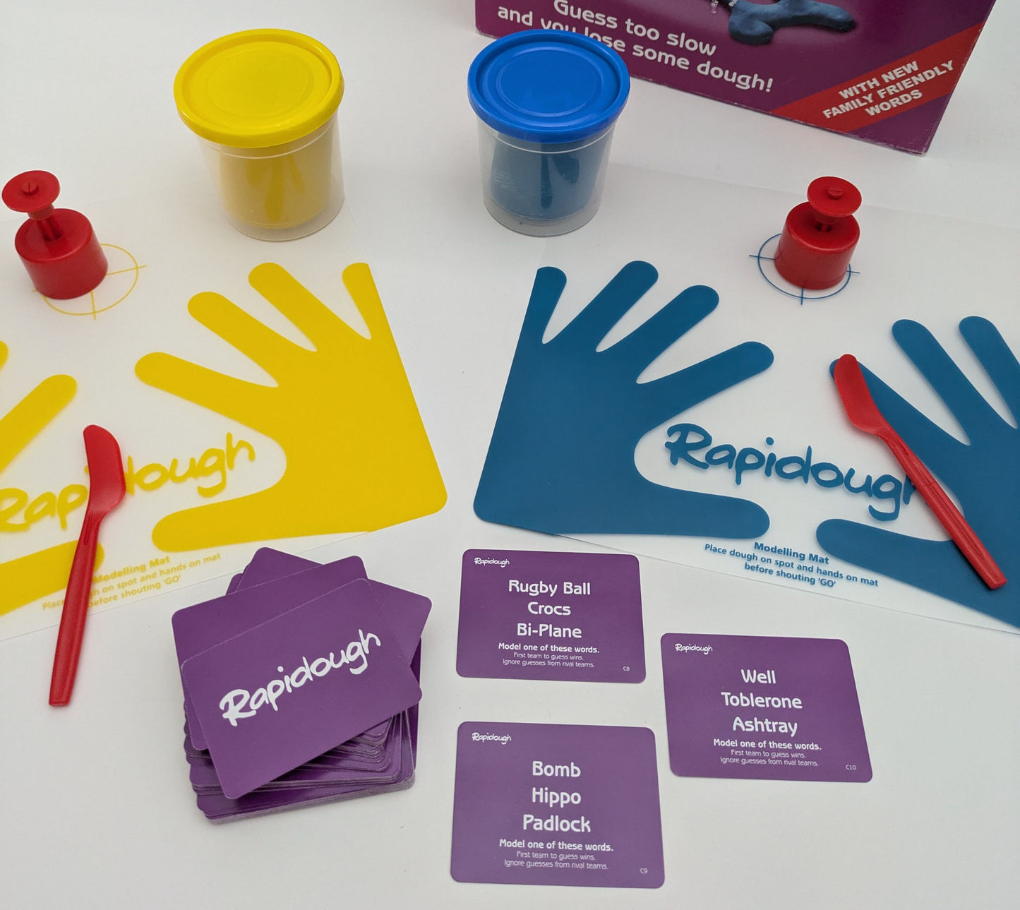 Rapidough (2012) is the fast-paced dough-sculpting game that gets teams racing to guess the word first!