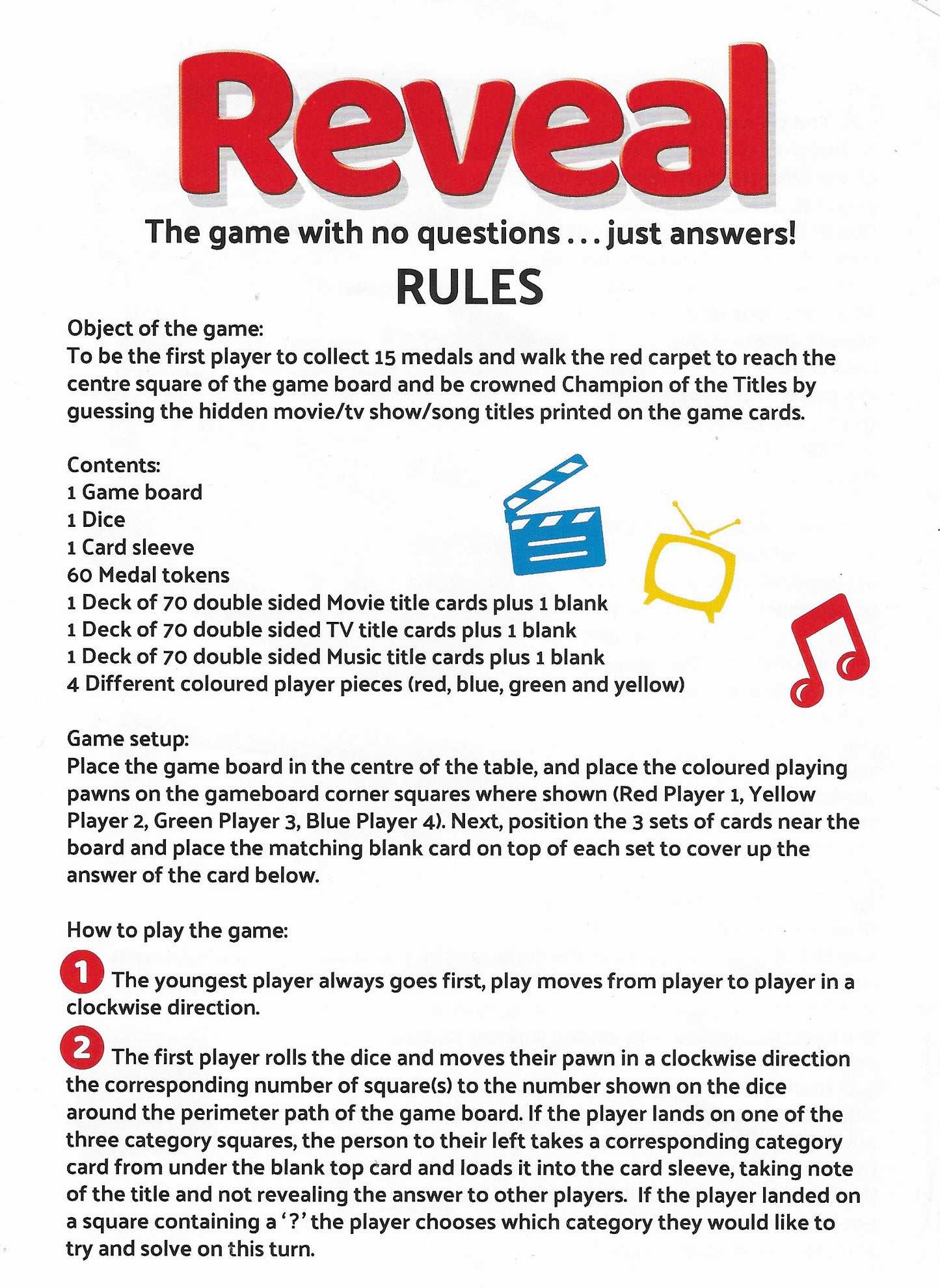 Reveal (2017) Rules Roll the Dice, Guess the Title, and Earn Medals for Every Correct Answer!