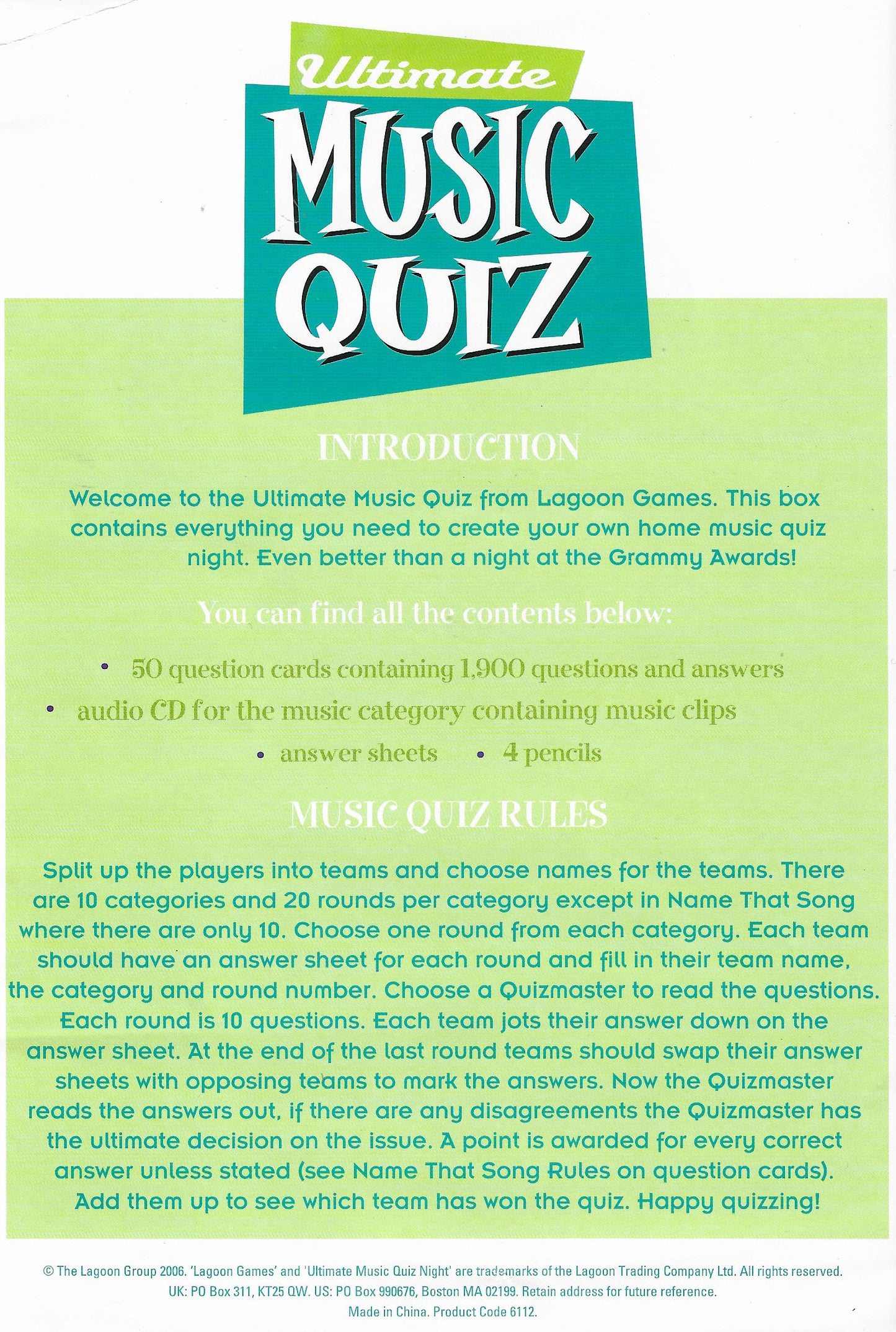 Rules for Complete Music Quiz Night In (2012) – Learn how to set up, score, and crown your music quiz champions.