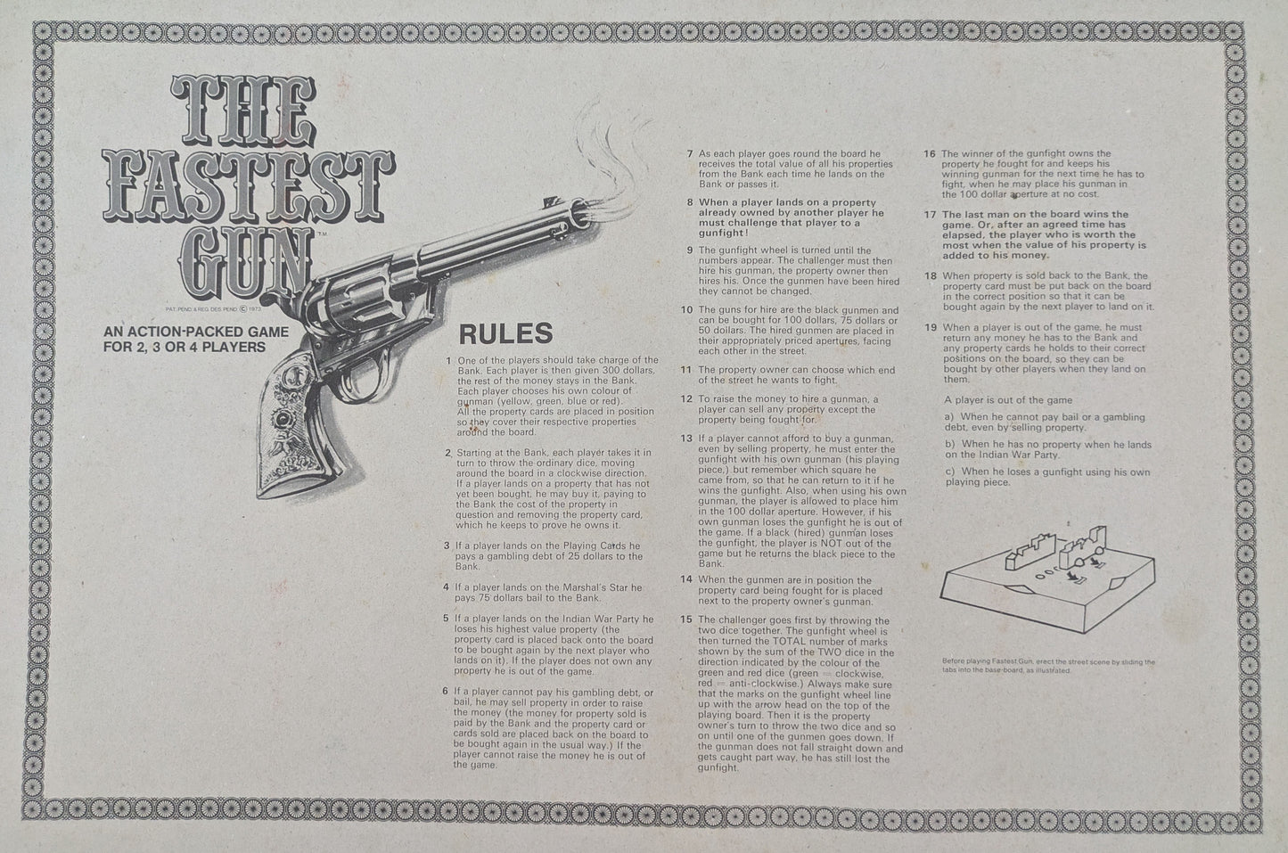 Rules for The Fastest Gun (1973) explain how to master duels, gambling, and western tactics.