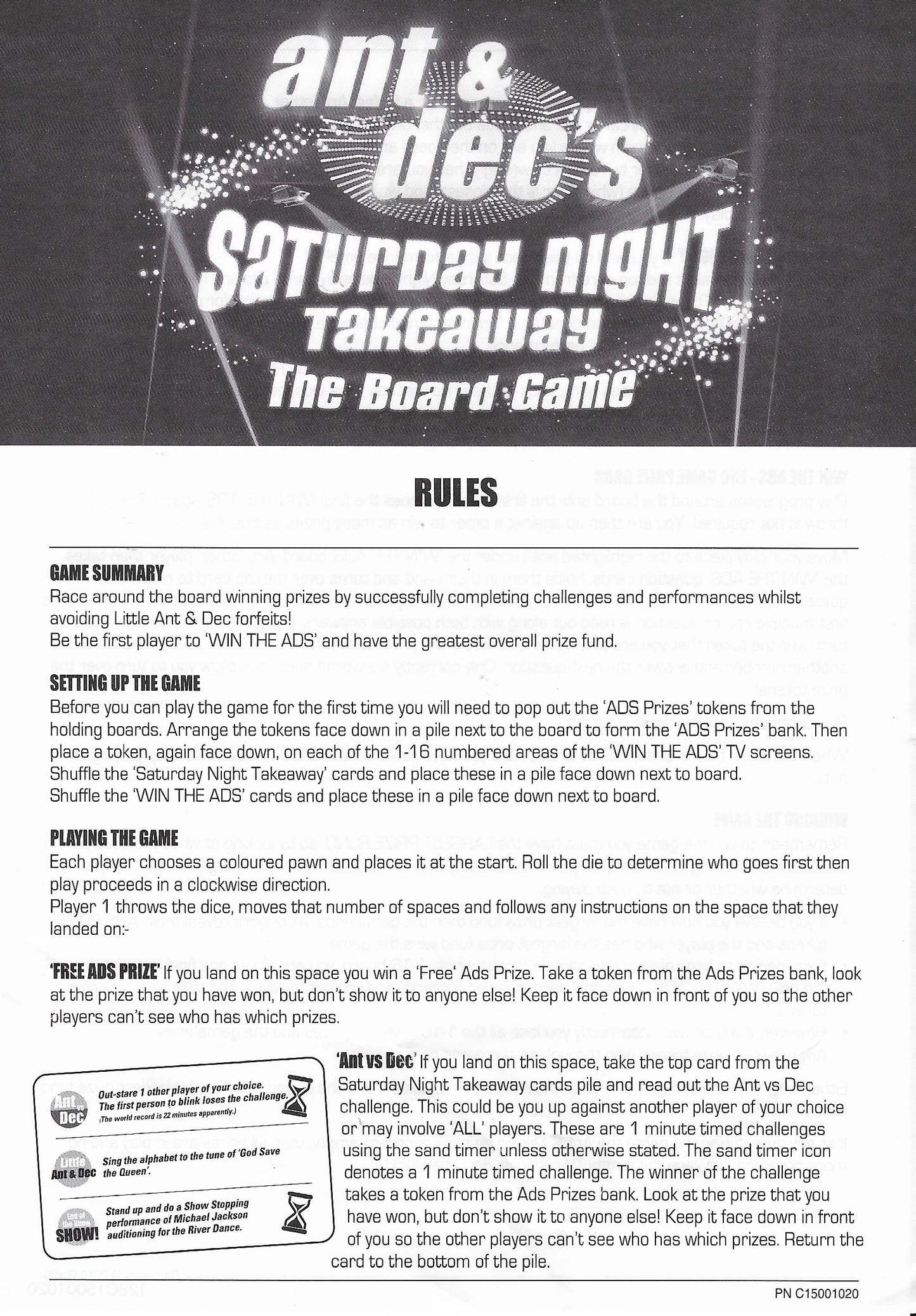 Rules of Play for Ant & Dec’s Saturday Night Takeaway The Board Game (2016)