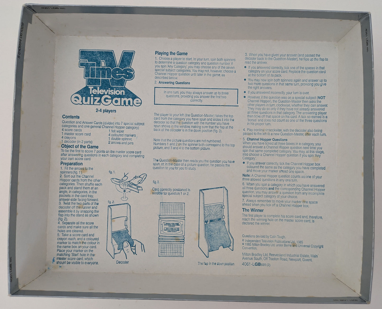 Rules of Play for TV Times Television Quiz Game (1985)