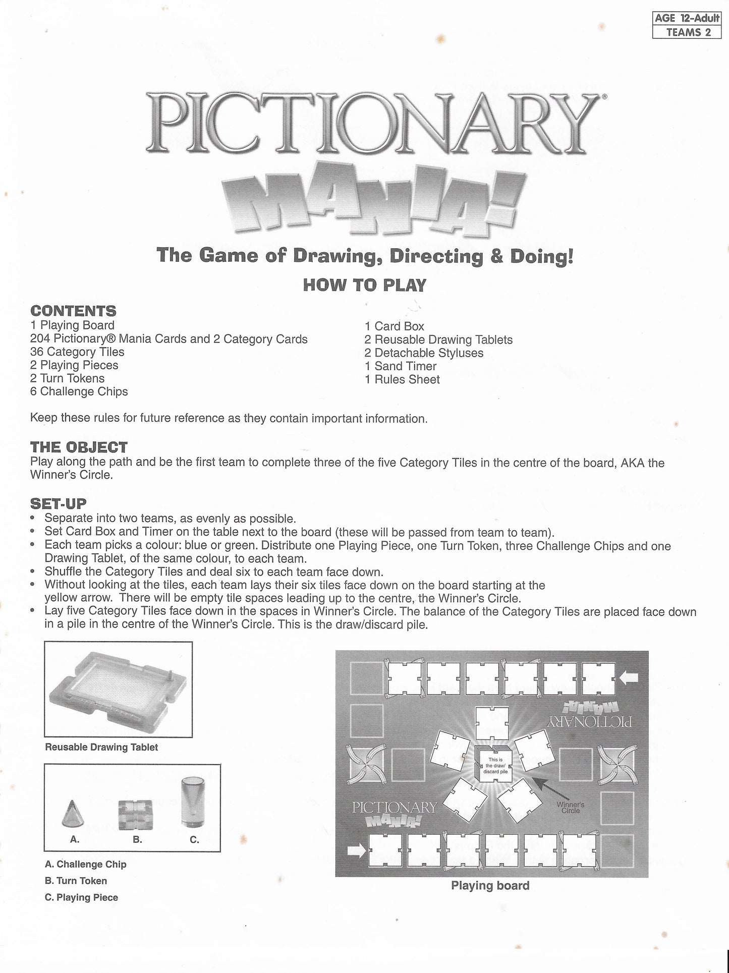 Rules of play for Pictionary Mania (2005) – everything you need to start the fun.