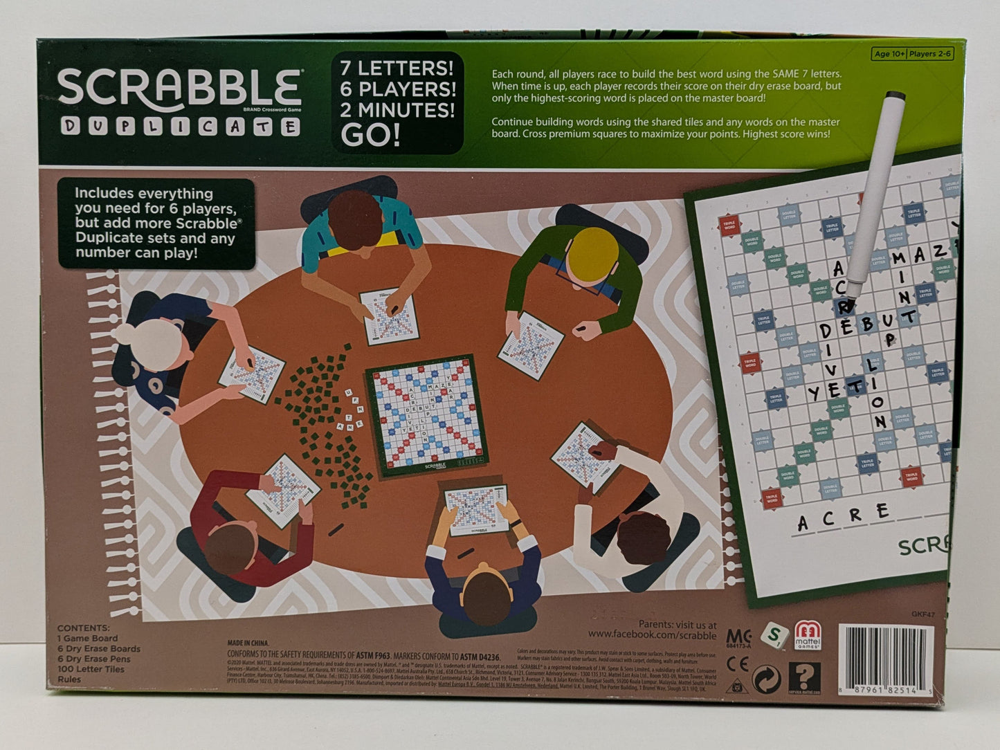 Scrabble Duplicate (2020) uses dry erase boards for fast rounds and no tile-sharing.