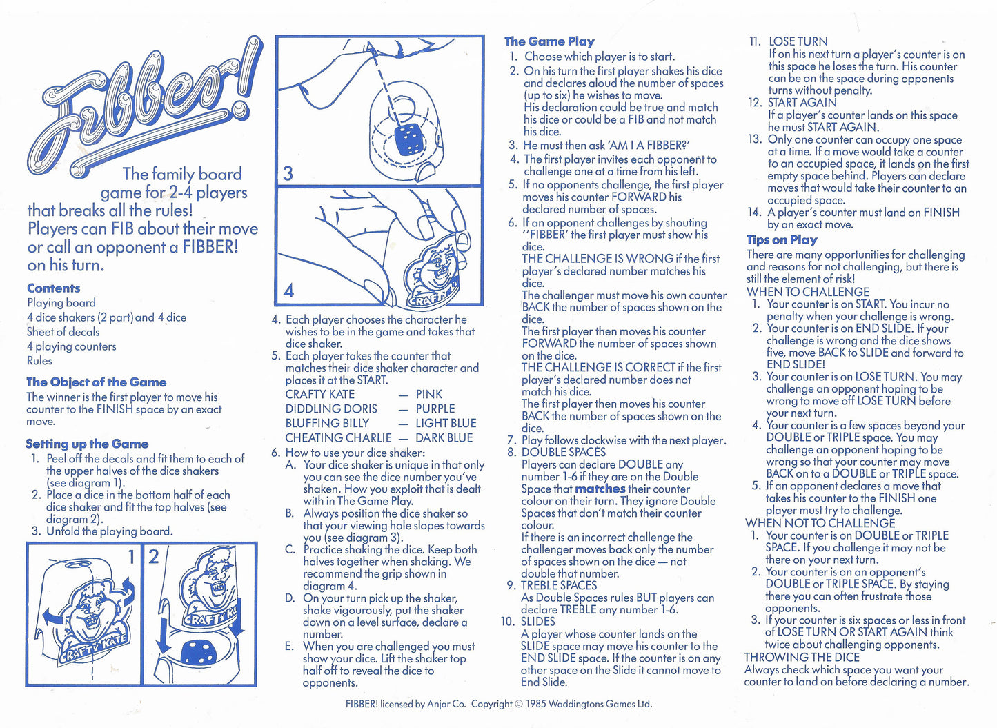 The complete rules for Fibber (1985) are here, showing you how to play, bluff, and challenge with ease.