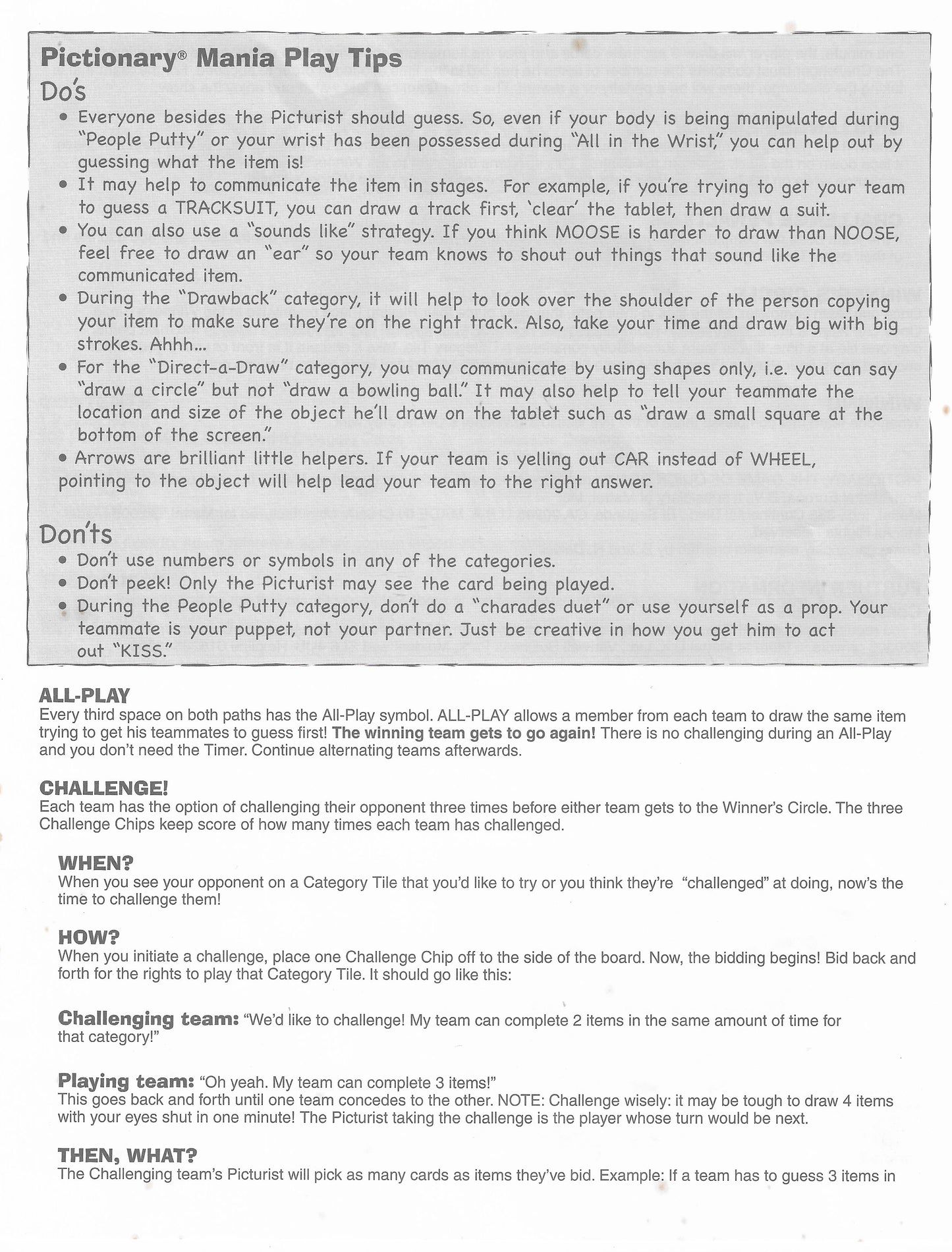 The official rules of play for Pictionary Mania (2005) – make every round count.