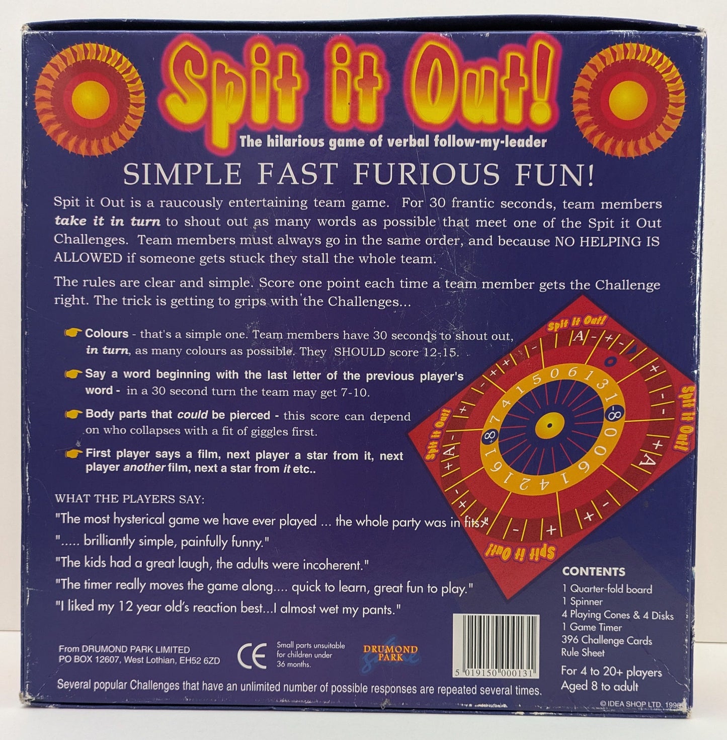 Think fast and speak faster in this frantic 1996 classic, Spit It Out.