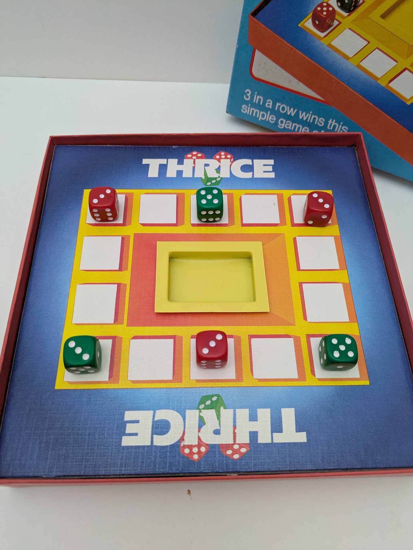 Thrice (1985) is a clever little dice game where the first to line up three wins.