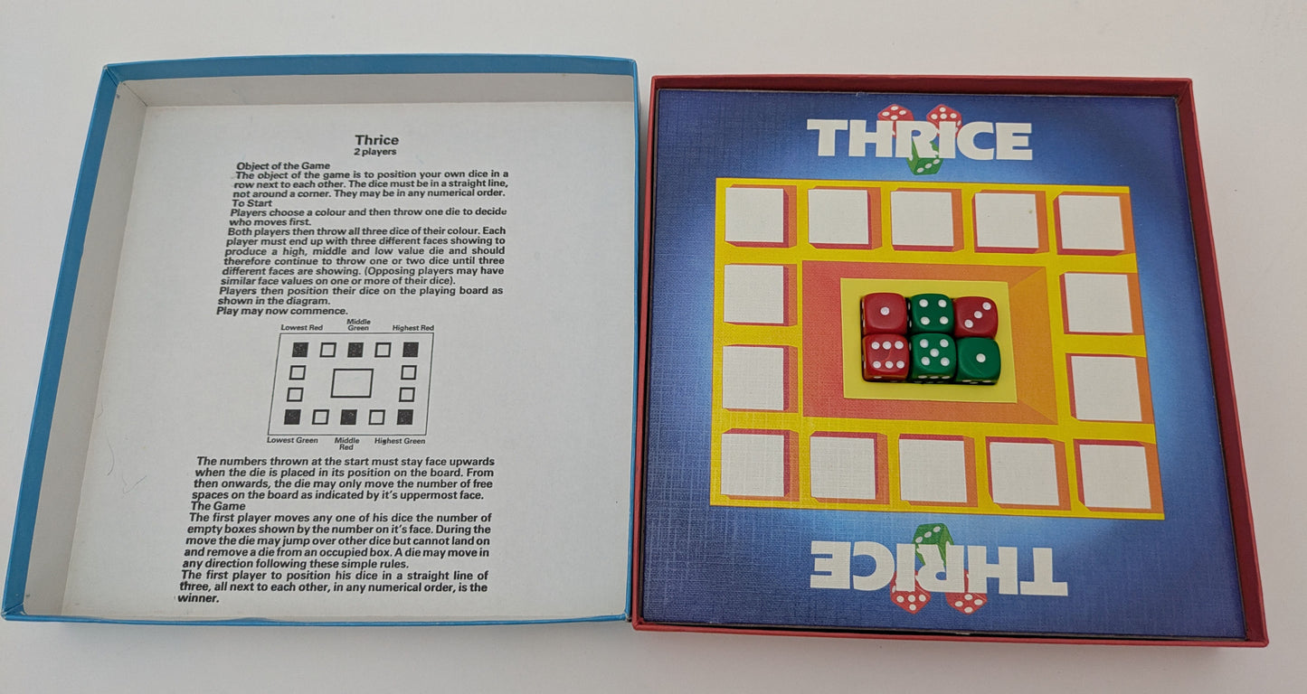 Thrice (1985) turns simple dice into a brilliant two-player strategy challenge.