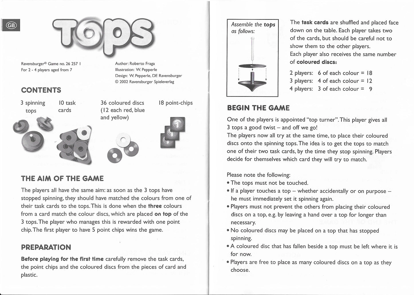Tops (2002) Rules – Learn how to play this spinning challenge with discs, tops, and task cards.