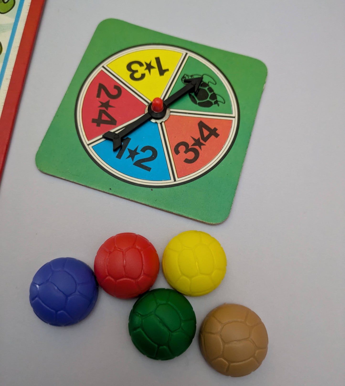 "Complete Twisty Turtle (1982) game setup with game board, spinner, and turtle pieces ready for an exciting turtle race adventure."