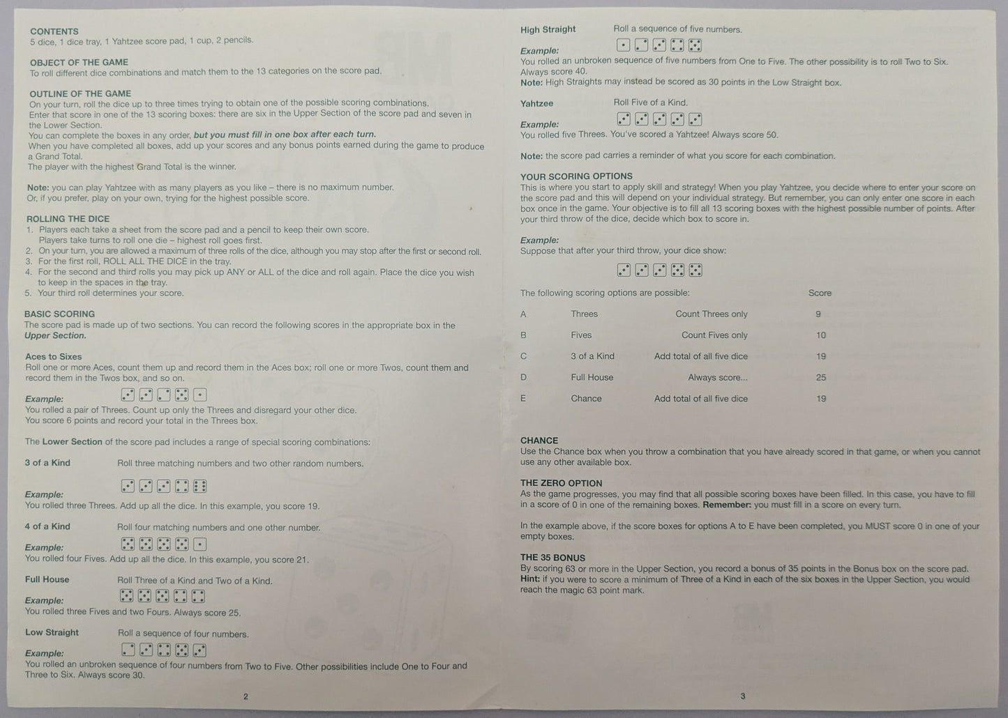"Detailed Yahtzee gameplay guide explaining the 13 scoring categories, dice rolling rules, and scoring strategy tips."