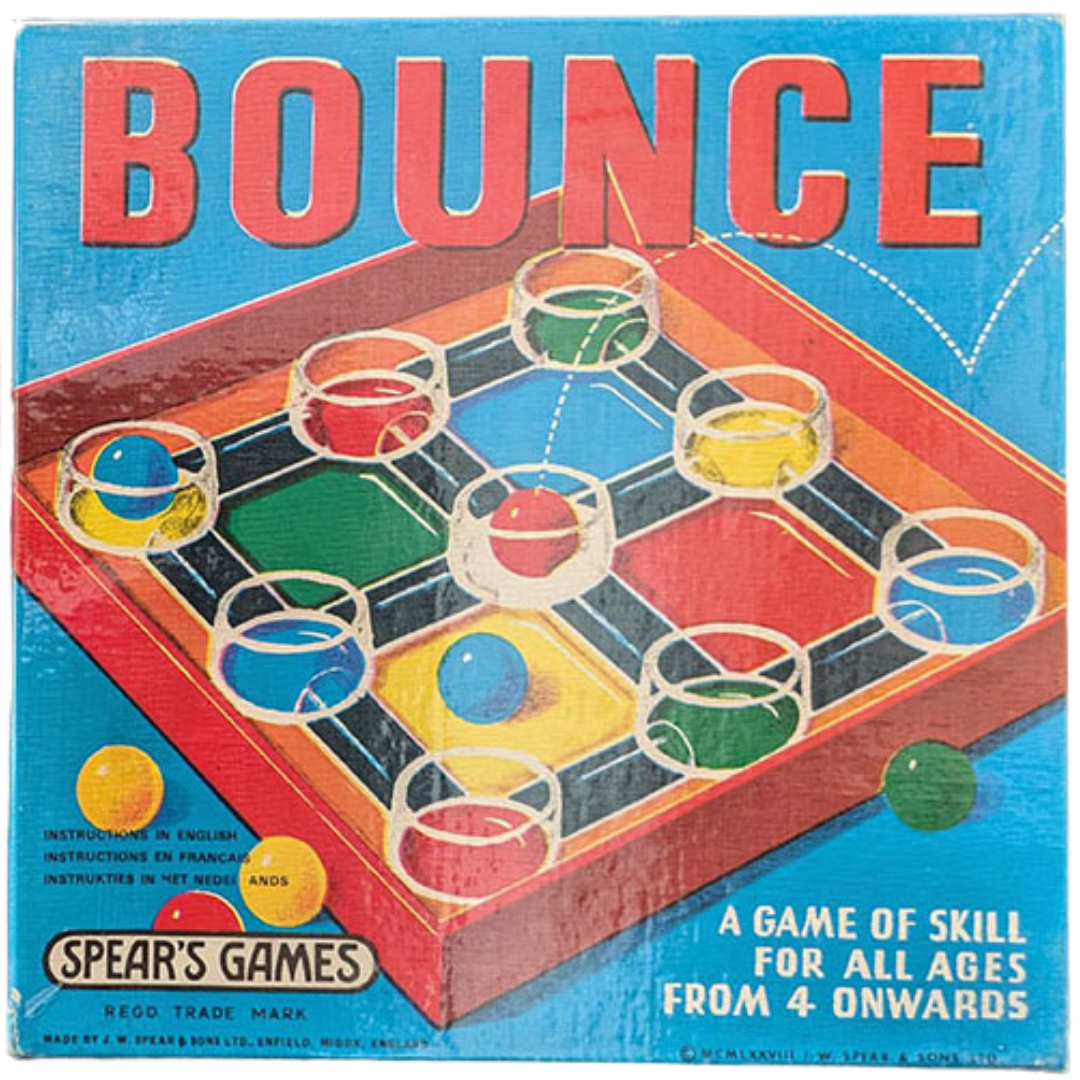 "Bounce (1960) game box by Spears Games - classic skill game for all ages."
