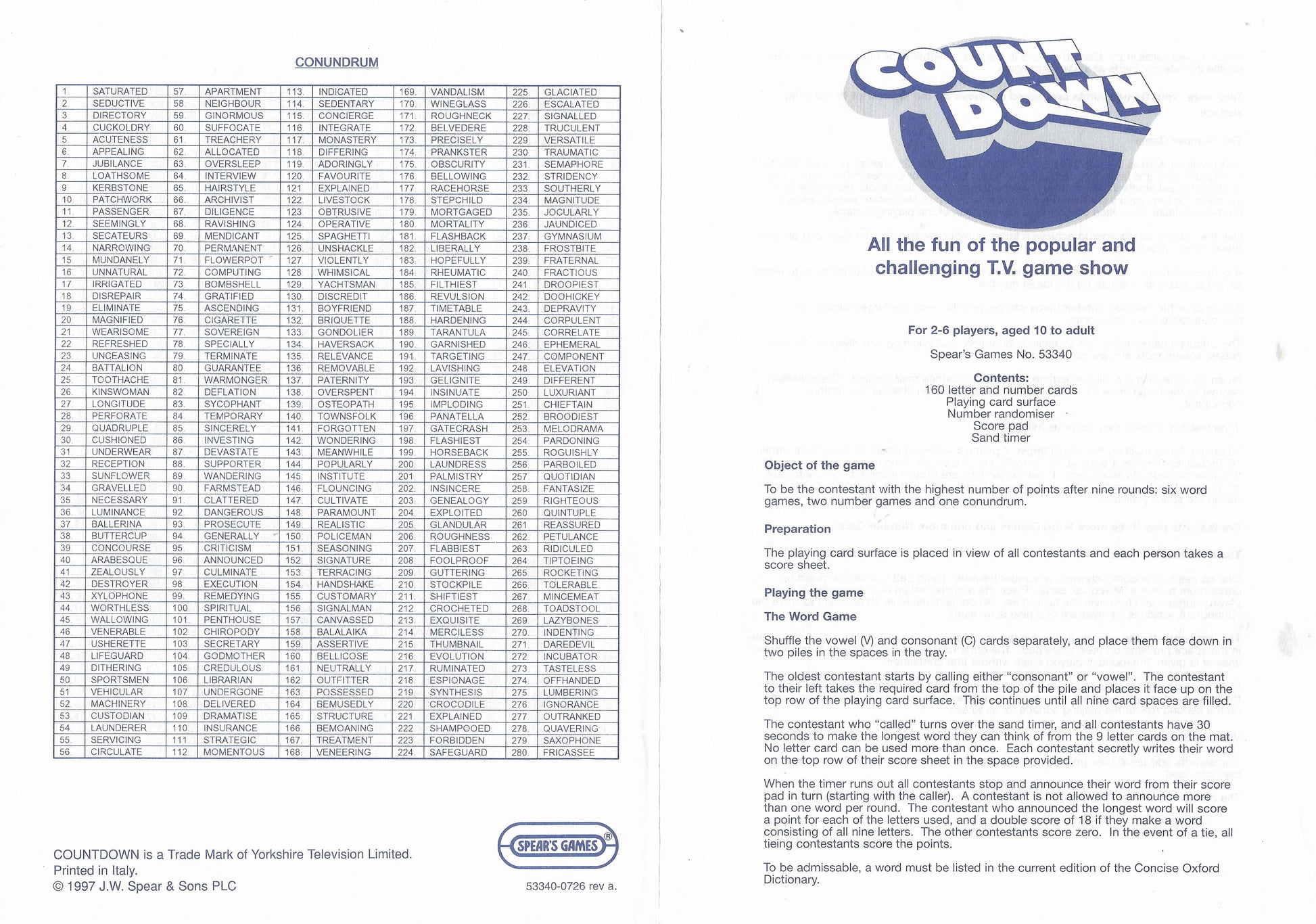 Countdown (1997) Rules – Learn How to Play the Spears Classic Step by Step