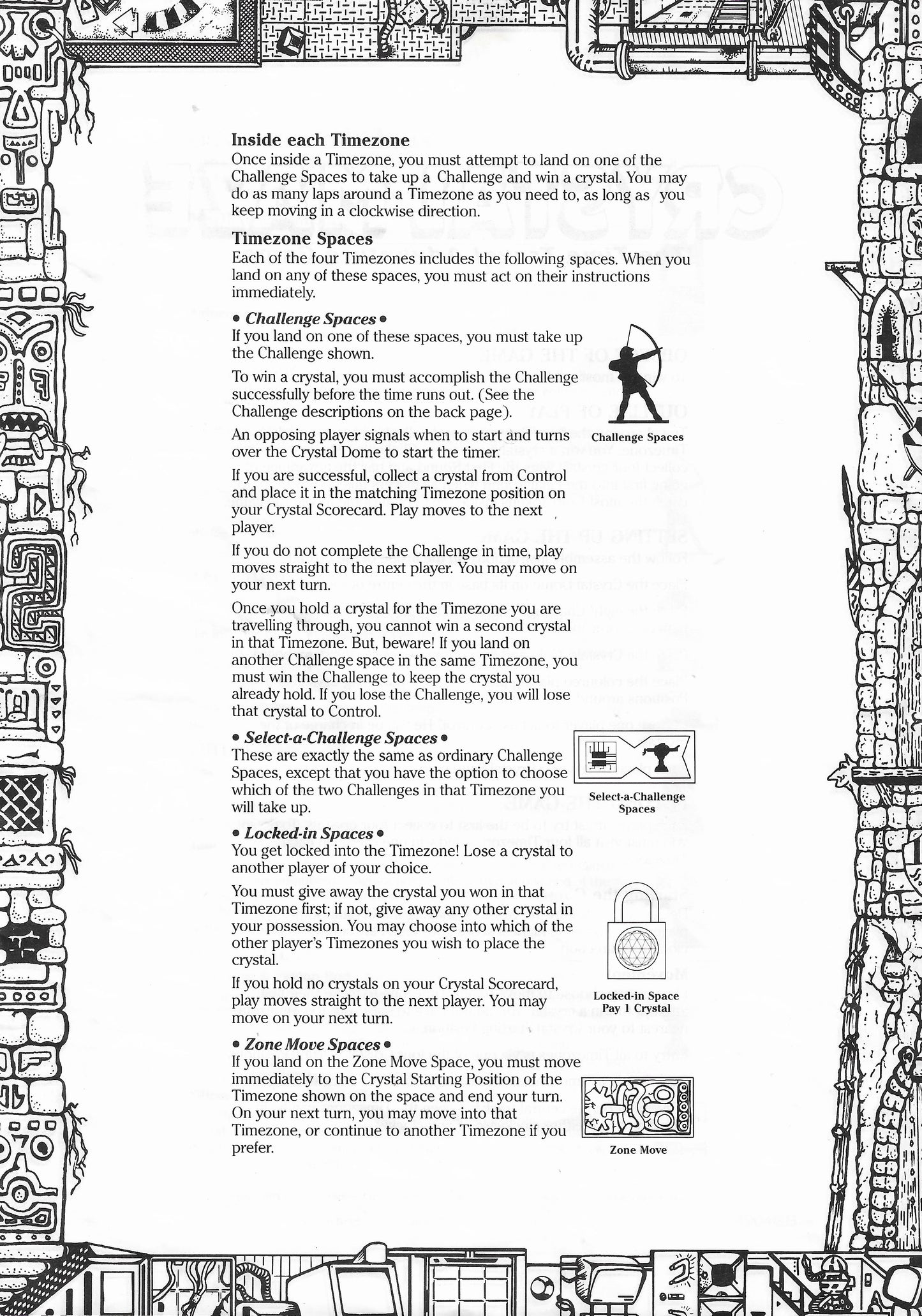 Crystal Maze (1991) rules outline how players collect crystals and progress toward the final round.
