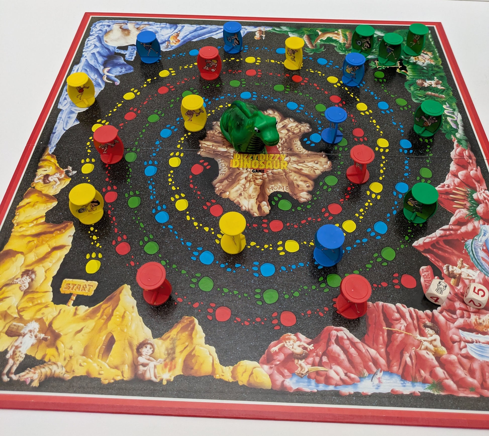 Dizzy Dizzy Dinosaur (1987) is a wild and wobbly race to the cave where one wrong move could send your pieces flying!