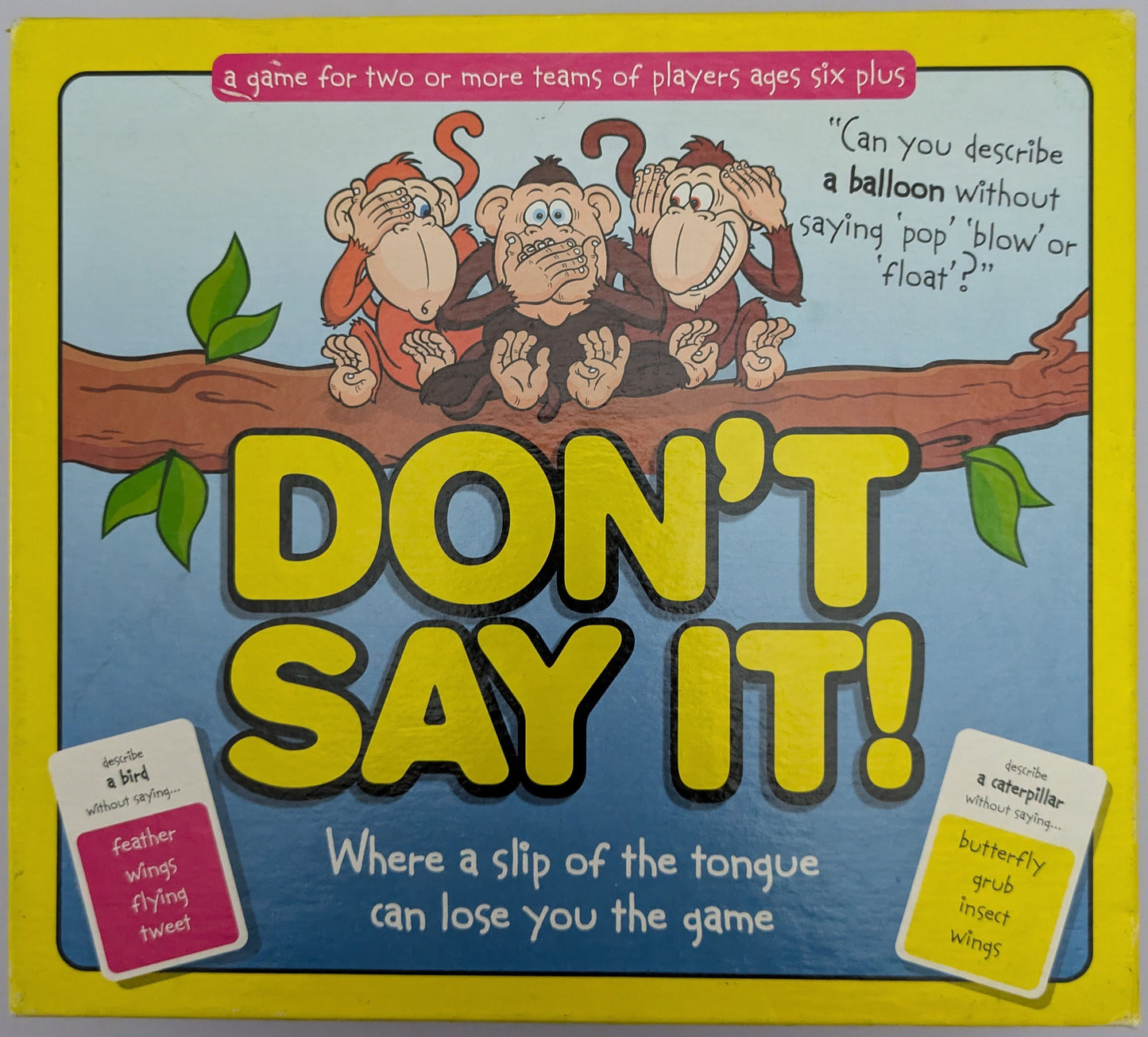 Don’t Say It (2008) game box featuring colourful graphics, word cards, and the game logo emphasizing fun word challenges.