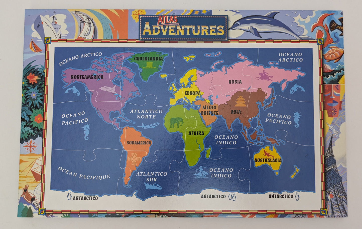 Enjoy Atlas Adventures (1996), a game of puzzles, knowledge, and strategy for children and families alike.