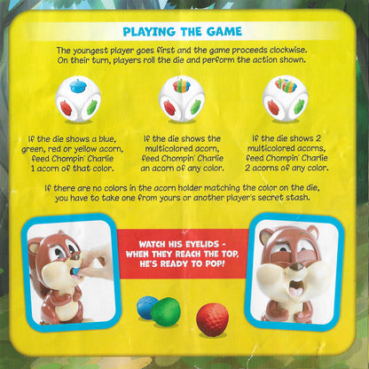 From dice to stash, Chompin’ Charlie (2021) is a fast-moving game of silly fun and flying acorns!