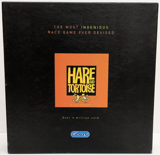 Hare and Tortoise (1973) game box featuring racing-themed graphics, carrot tokens, and the iconic title highlighting strategic gameplay.