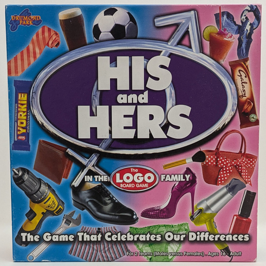 "His and Hers (2011) game box featuring colourful graphics and icons representing men’s and women’s everyday items, highlighting its fun and competitive trivia theme."