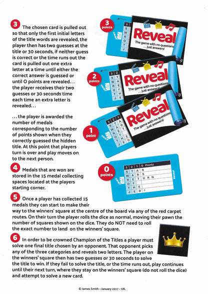 How to Play Reveal (2017) Solve Hidden Titles in Movies, TV, and Music to Make Your Way to Victory!