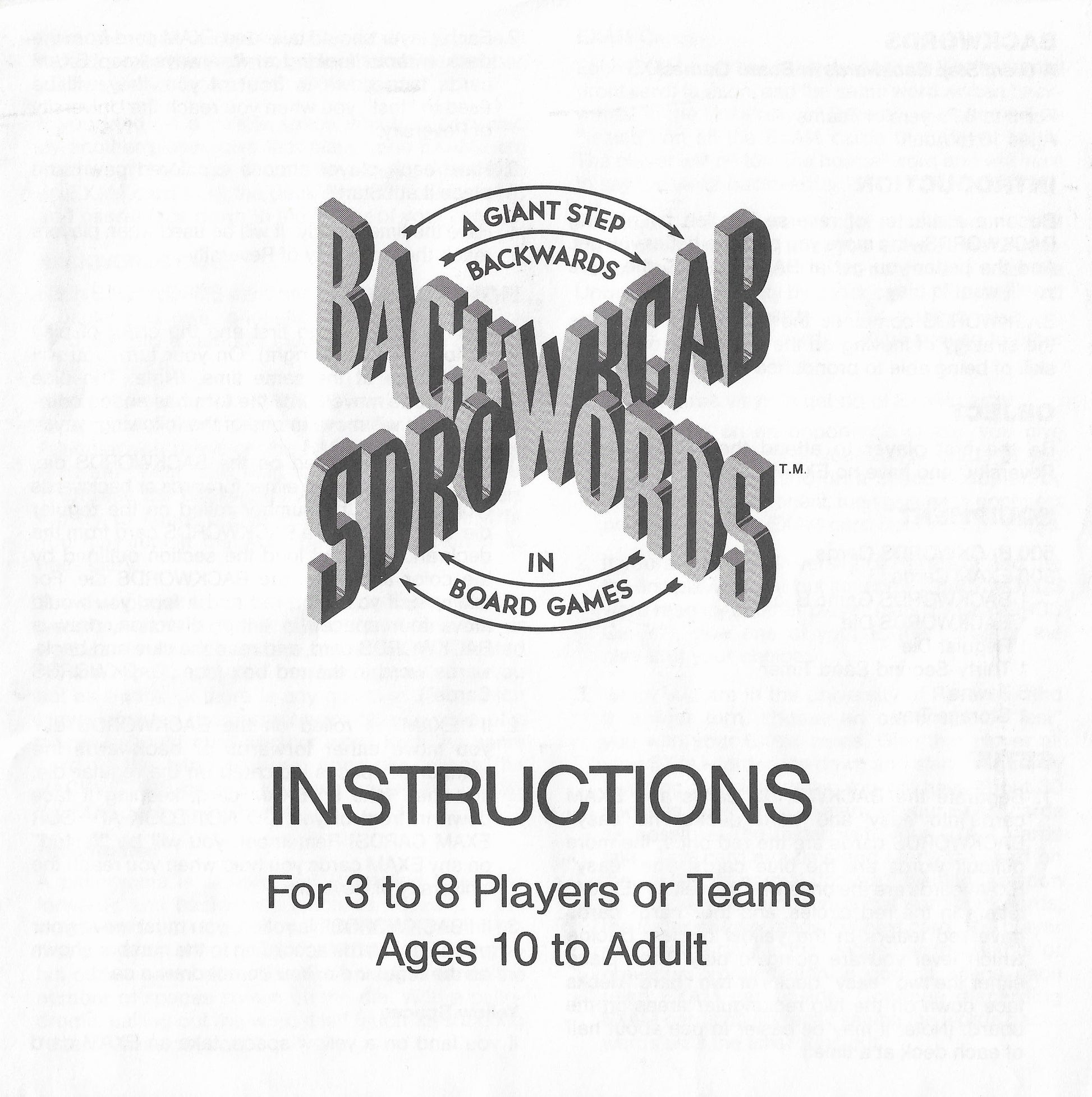How to play Backwords 1988 – draw a card, read the word backwards, and hope someone guesses it right.
