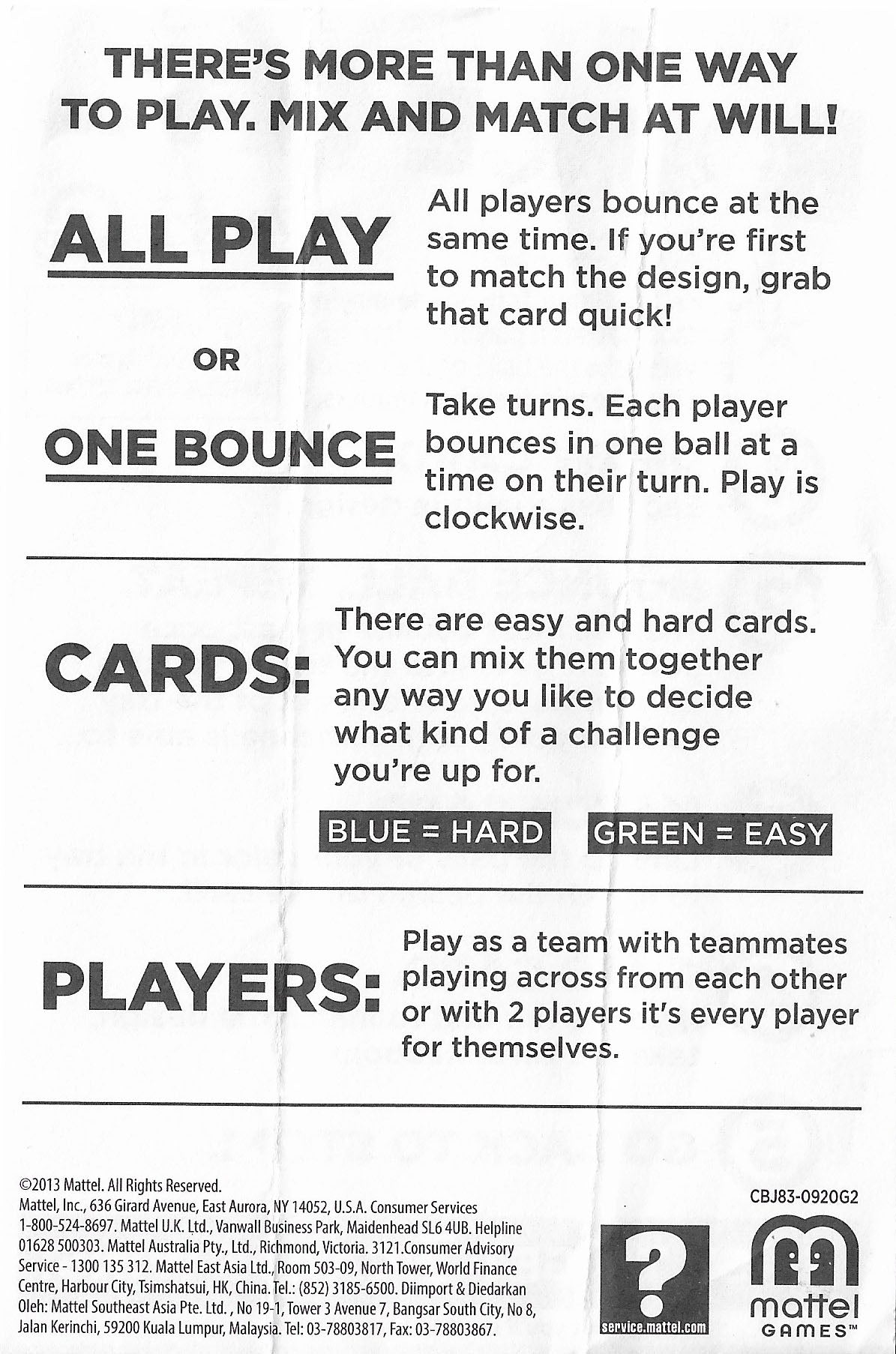 How to play Bounce-Off (2013) Each ball must bounce before it lands – match the card’s pattern and claim your victory!