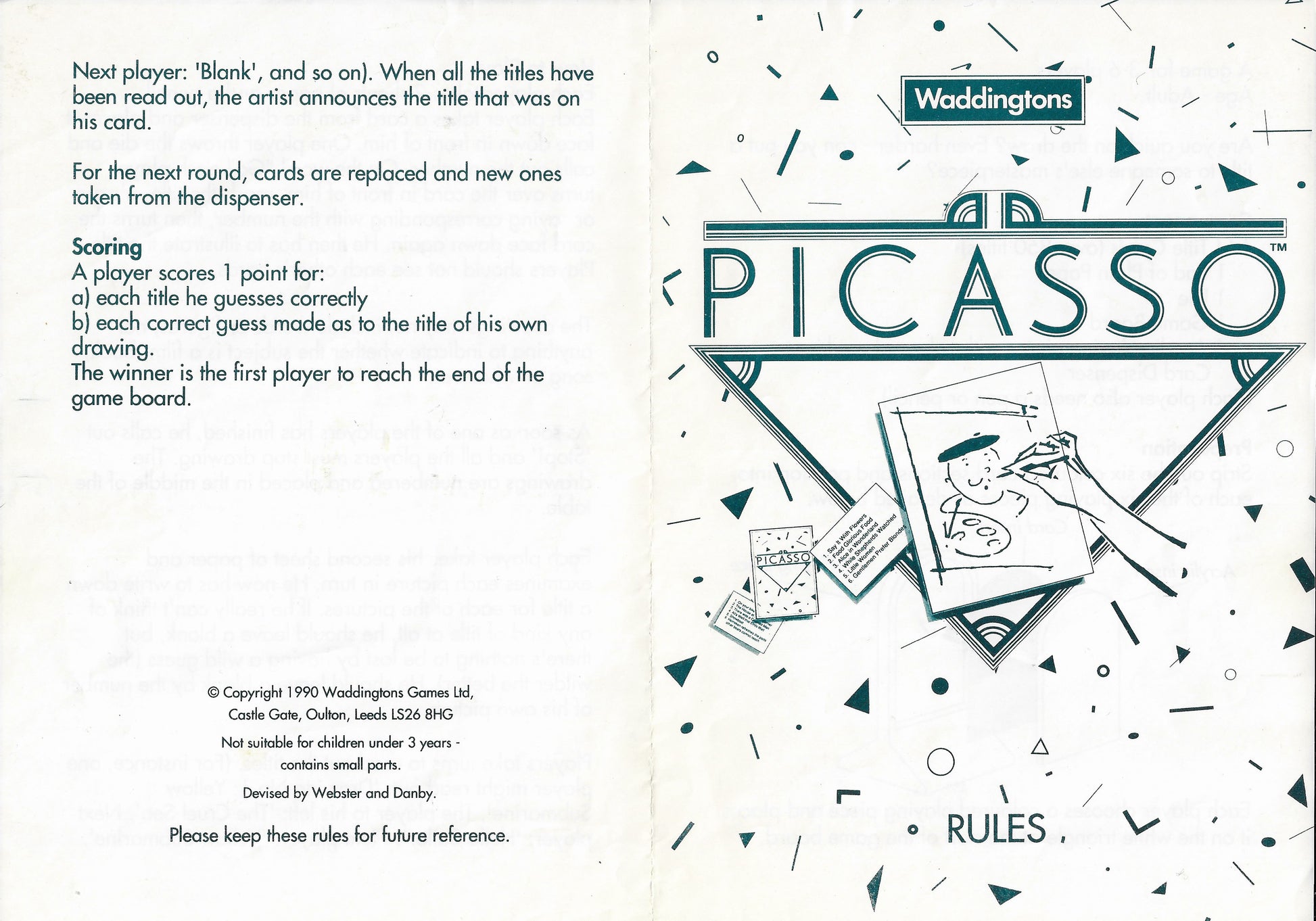 How to play Picasso (1990) draw your mystery title, shout stop, then guess who drew what