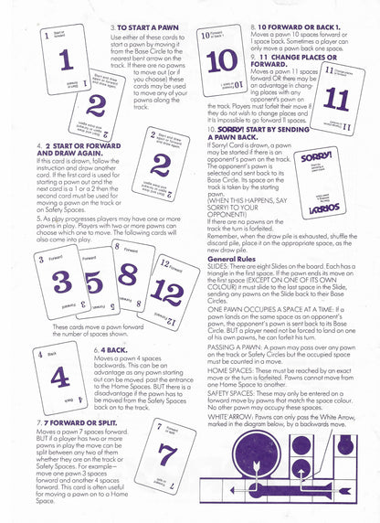 How to play Sorry! (1988) – draw a card, follow the move, and try to reach home with an exact count.