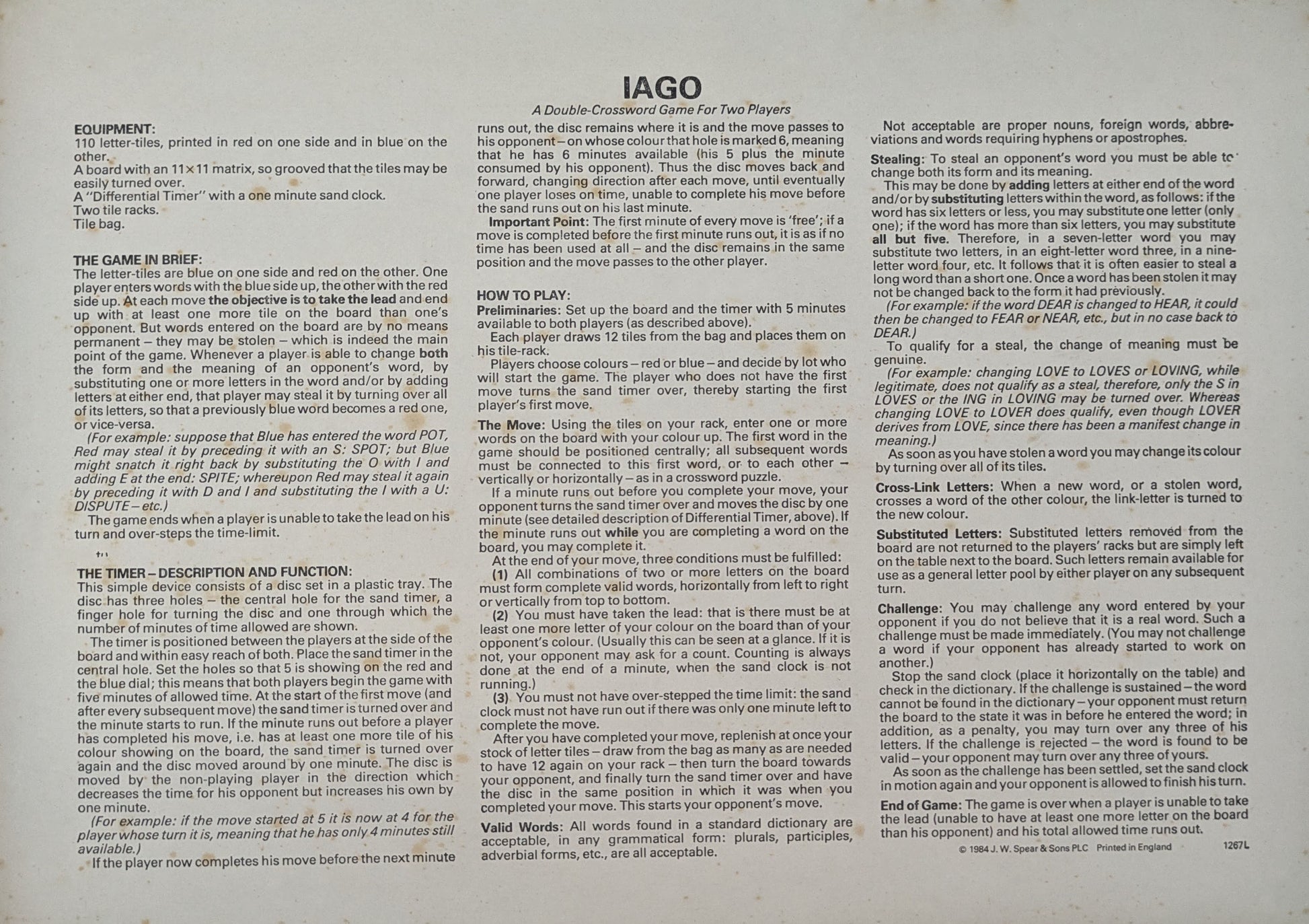 Iago (1984) Rules – Learn how to play this double-crossword game of words.