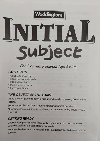 Initial Subject (1989) - Vintage Word Game | Rent from GamesUnite