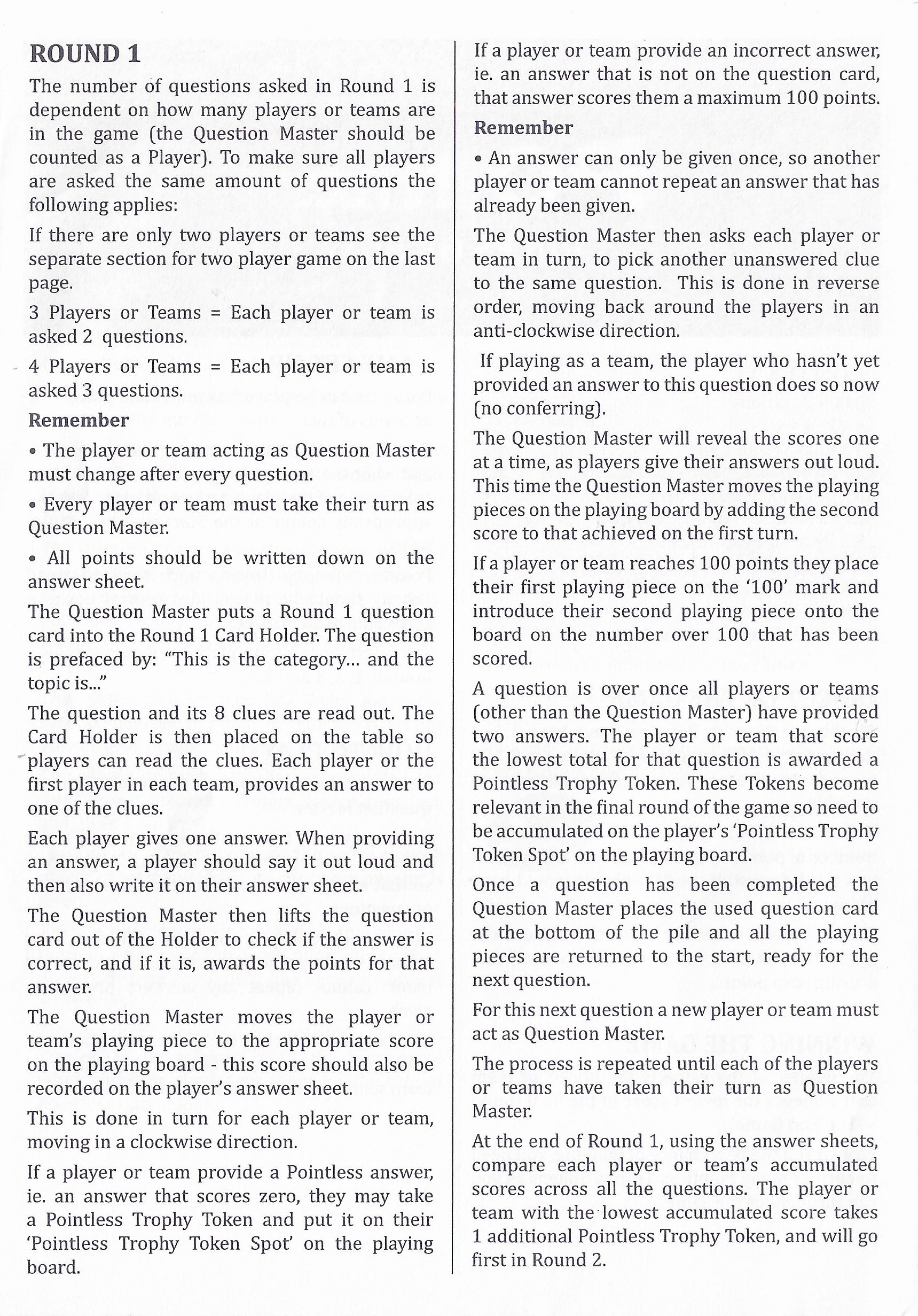 Learn the steps of gameplay with the Pointless (2012) instructions for family quiz nights.