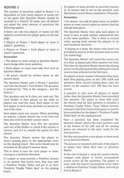 Learn the steps of gameplay with the Pointless (2012) instructions for family quiz nights.