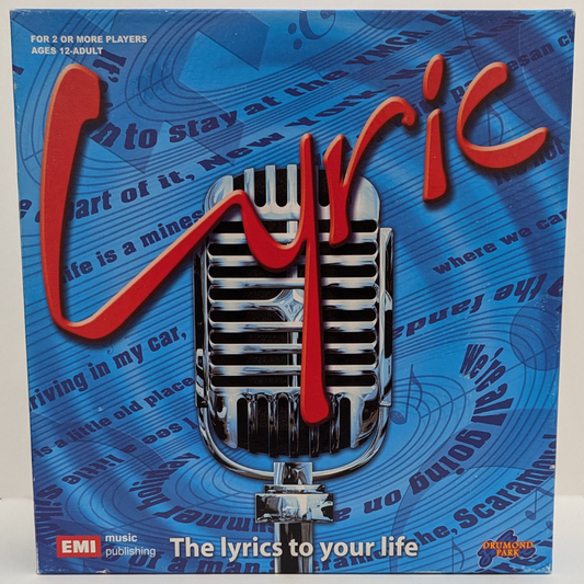 Lyric (2007) game box featuring vibrant music-themed graphics, quiz cards, and the game logo highlighting singing and acting challenges.